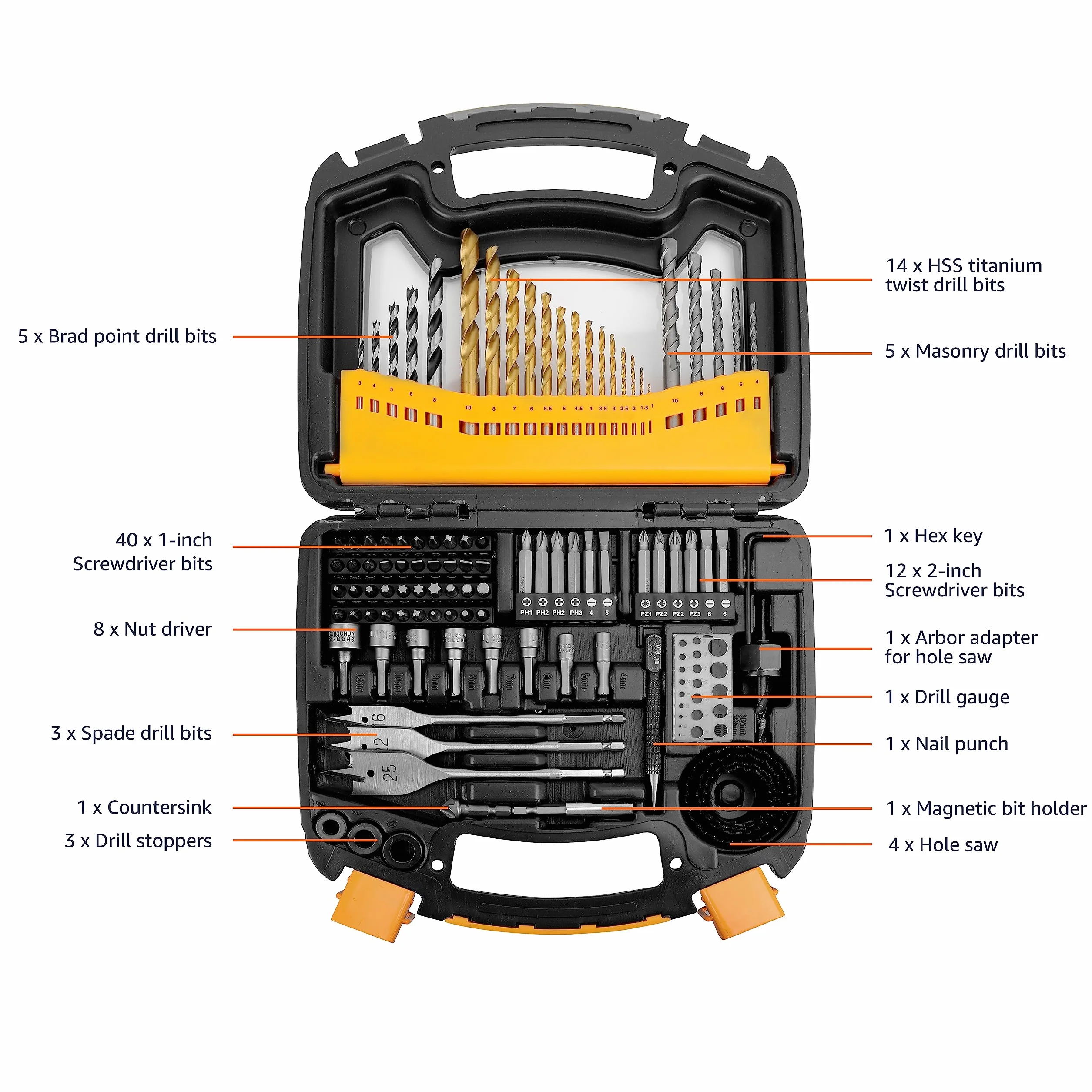 Amazon Basics Juego de brocas y destornillador, 100 Unidads