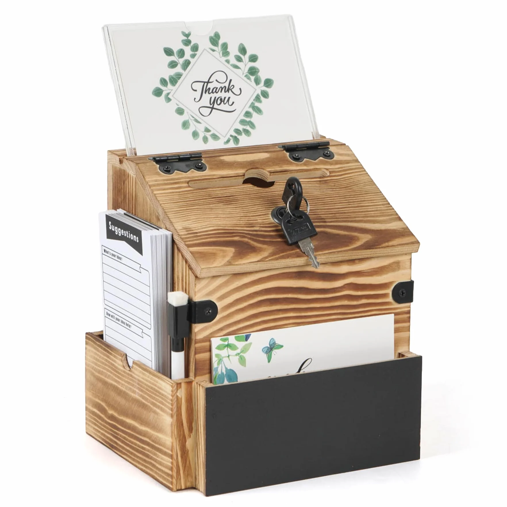 Buzón de madera con compartimento para periódicos, buzón con cerradura, buzón de correo marrón, urna, caja de sugerencias, caja de donación