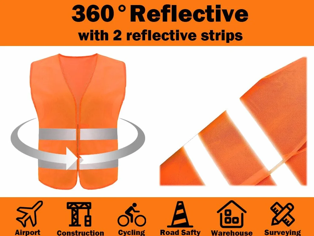 Anlising Chaleco Reflectante,10PCS Chaleco de Seguridad,Chaleco Reflectante de Seguridad, Chaleco de Seguridad de Alta Visibilidad,Auto Chaleco De Seguridad,para Correr,Conductor, Limpiadores(Naranja)