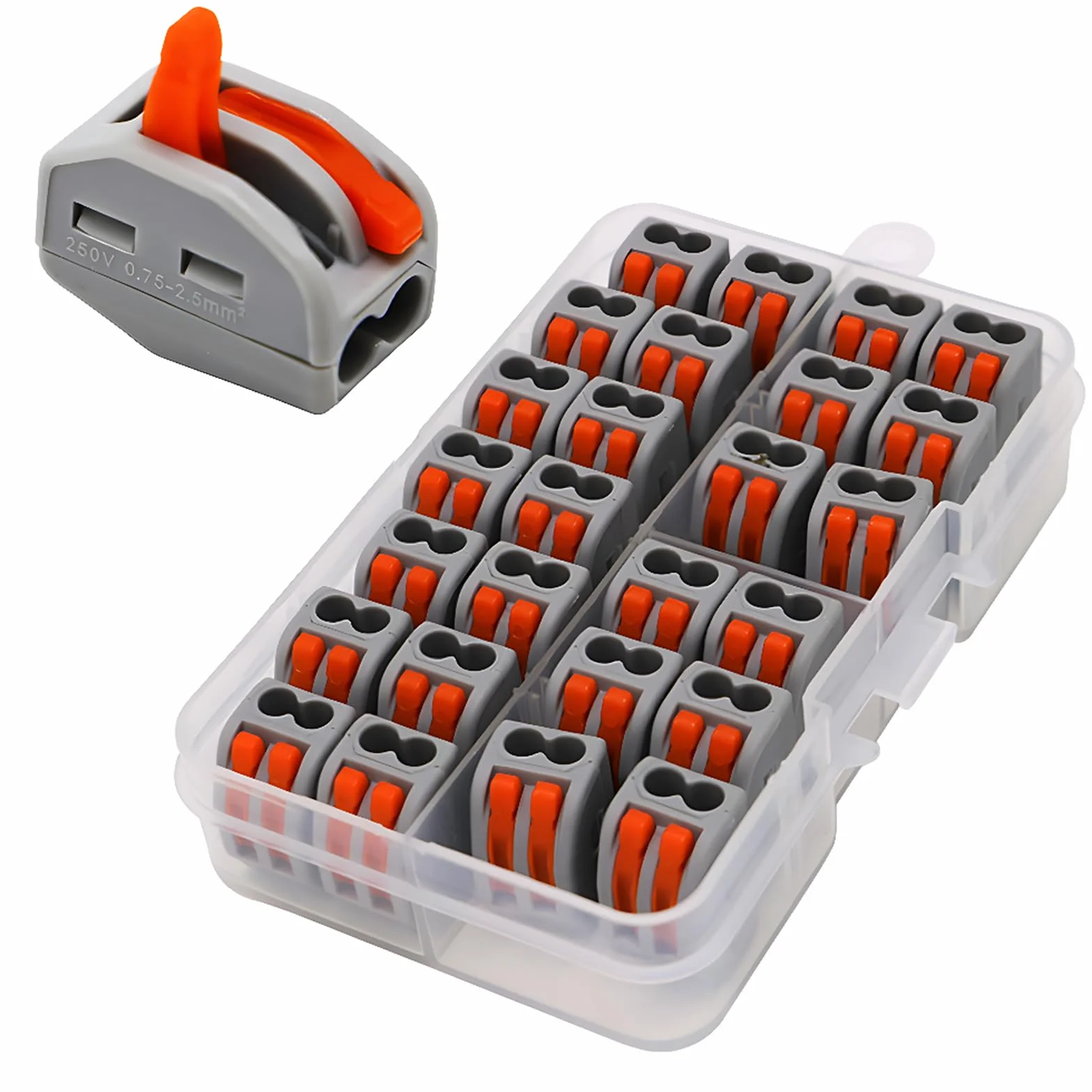 Conector tuerca palanca, CESFONJER Conectores cable compactos 26 piezas conductores surtidos, conector empalme, conectores de cable unilaterales, kit de bloque de cable eléctrico para cable 28-12AWG