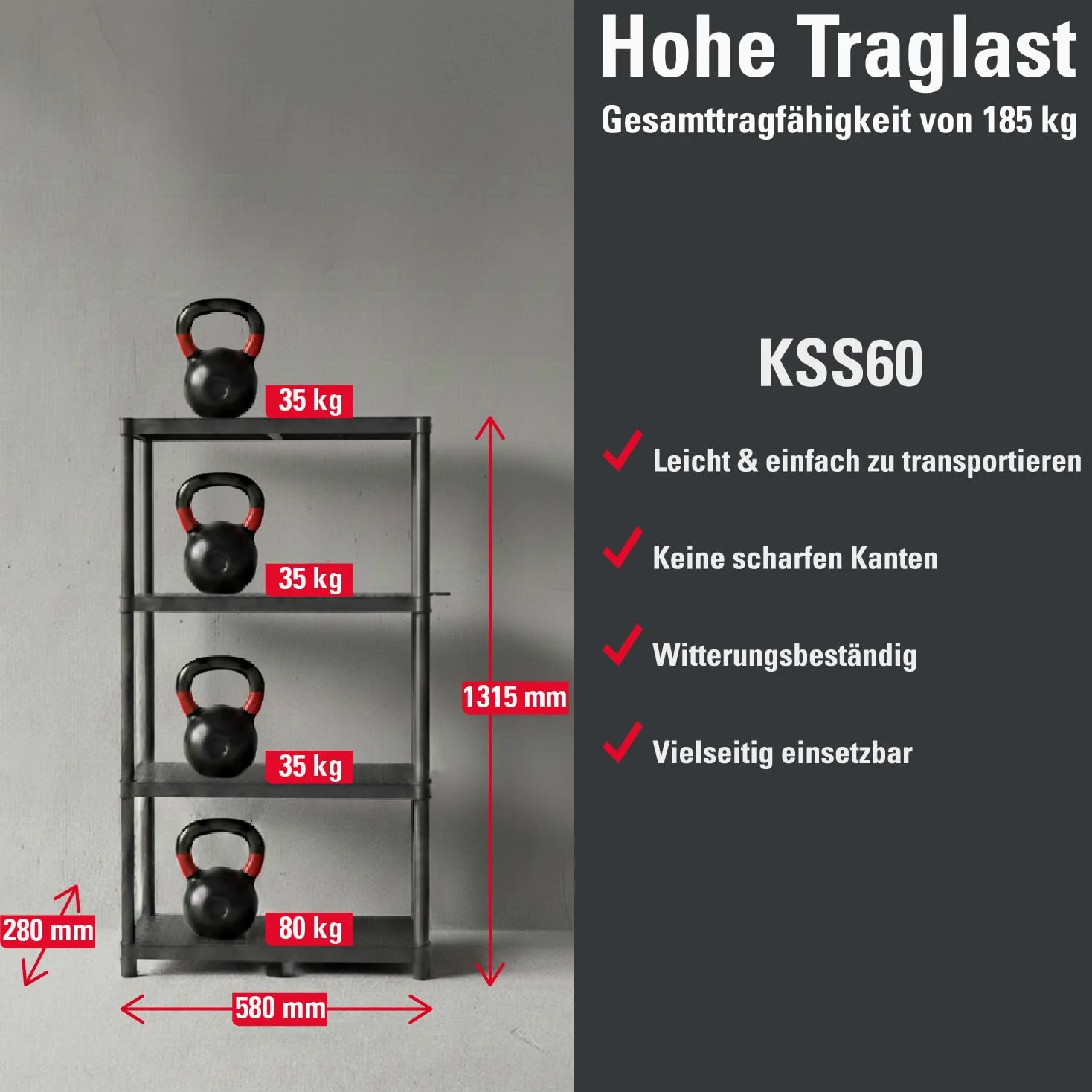 Kistenberg Stackaro Solid - Estantería de plástico para taller (58 x 28 x 131,5 cm)