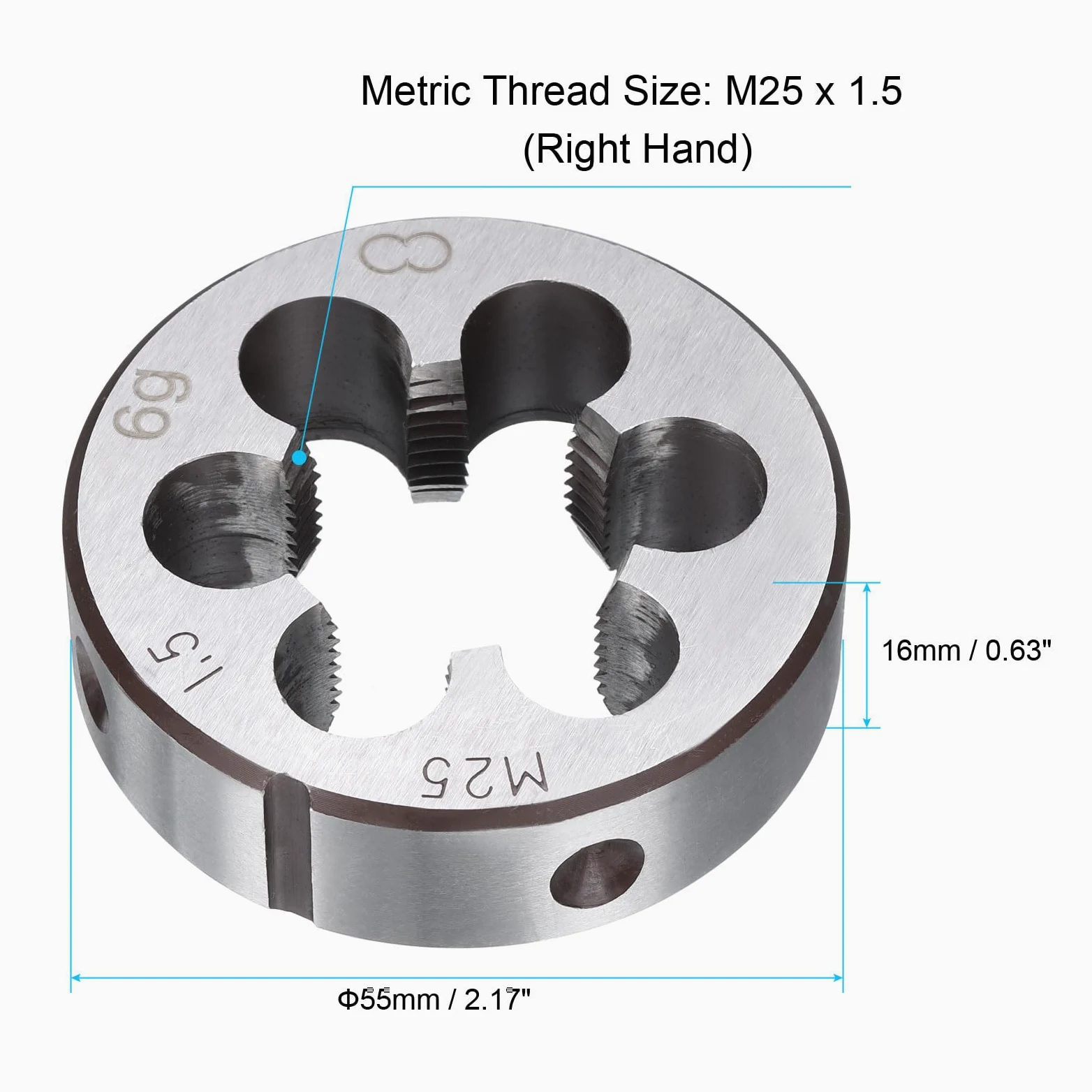 QUARKZMAN Macho De Roscar Redondo M25 X 1.5 Métrico Diestro Para Cortar Tornillos Machos Fijos, Acero Aleado Para Herramientas Herramienta De Reparación