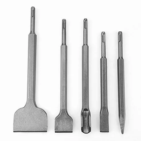 Brocas de Cincel SDS Plus, Juego de cincel de martillo eléctrico Rotarys, Juego de Brocas de 5 Piezas, Juego de Cincel para Romper o Perforar en la Pared de Piedra de Hormigón