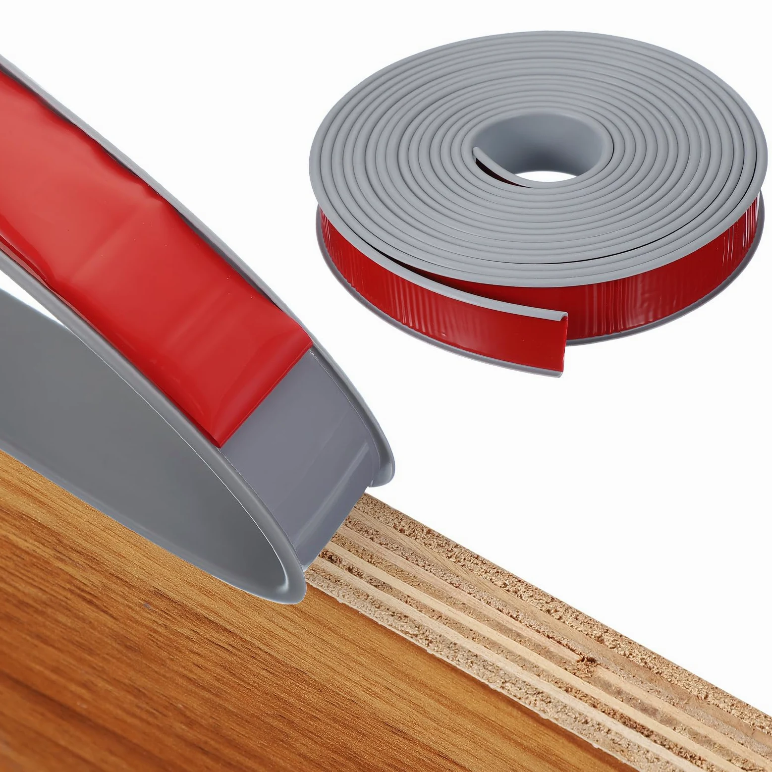 QUARKZMAN Banda De Borde En Forma De U Autoadhesiva De TPE Flexible para Muebles 6m x 32mm Protector De Borde para Estantes Gabinetes Mesas Reparación (Gris)