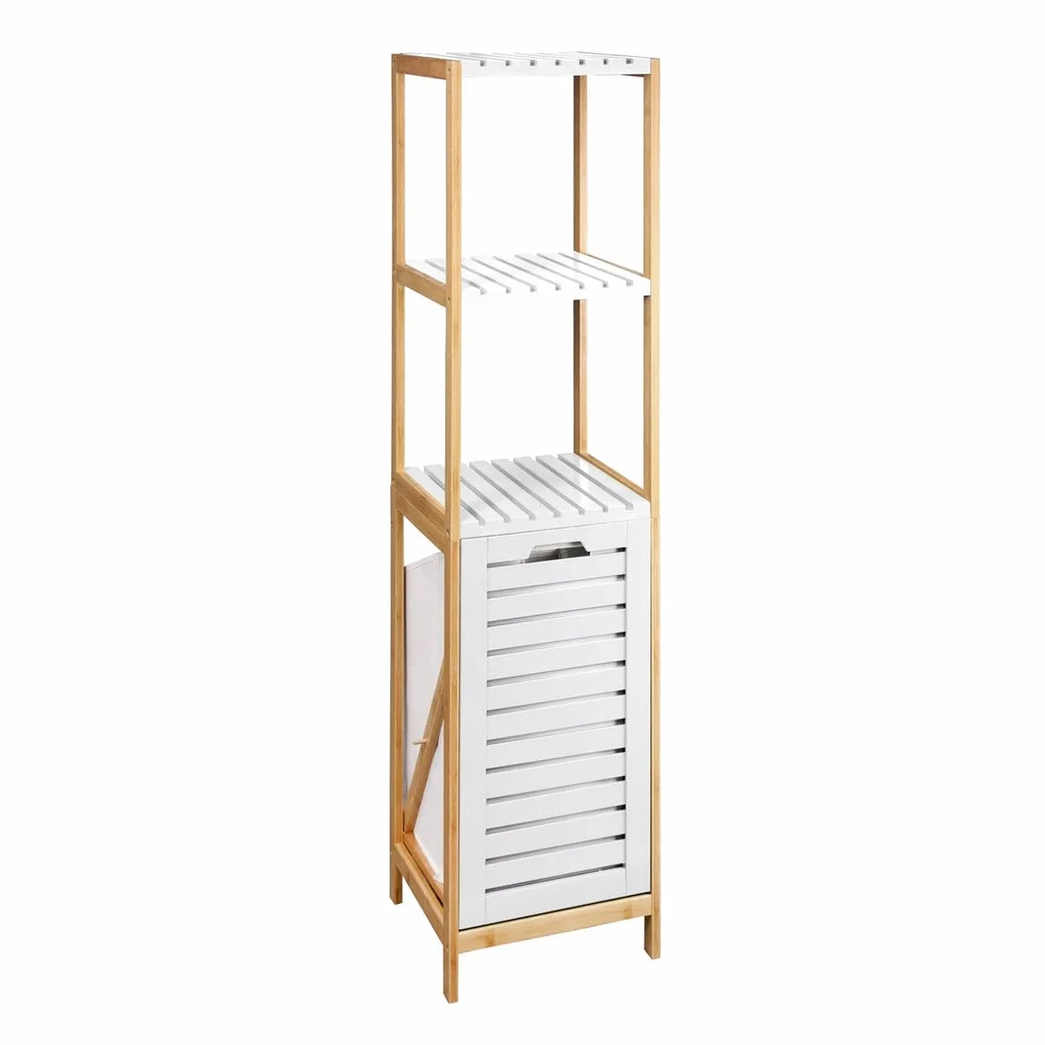 Estantería con cesto de bambú Natural nórdica 140x33x34 cm Blanco