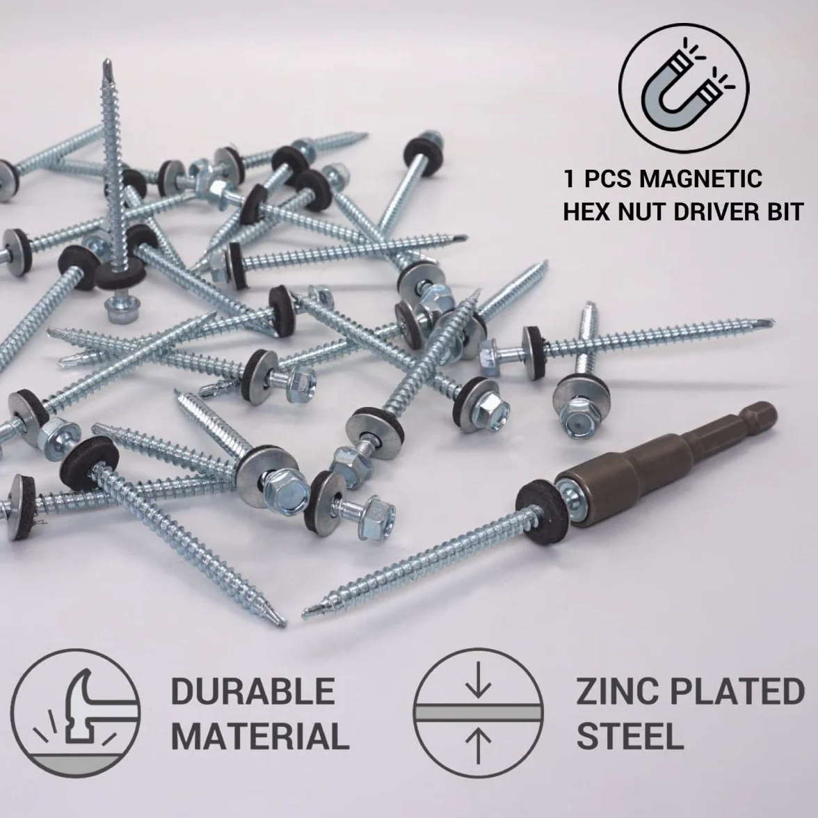 SKIR'CO (70 piezas) Tornillos para techos chapados en zinc, tornillos autoperforantes de 4,8 x 70 mm con arandelas de sellado EPDM