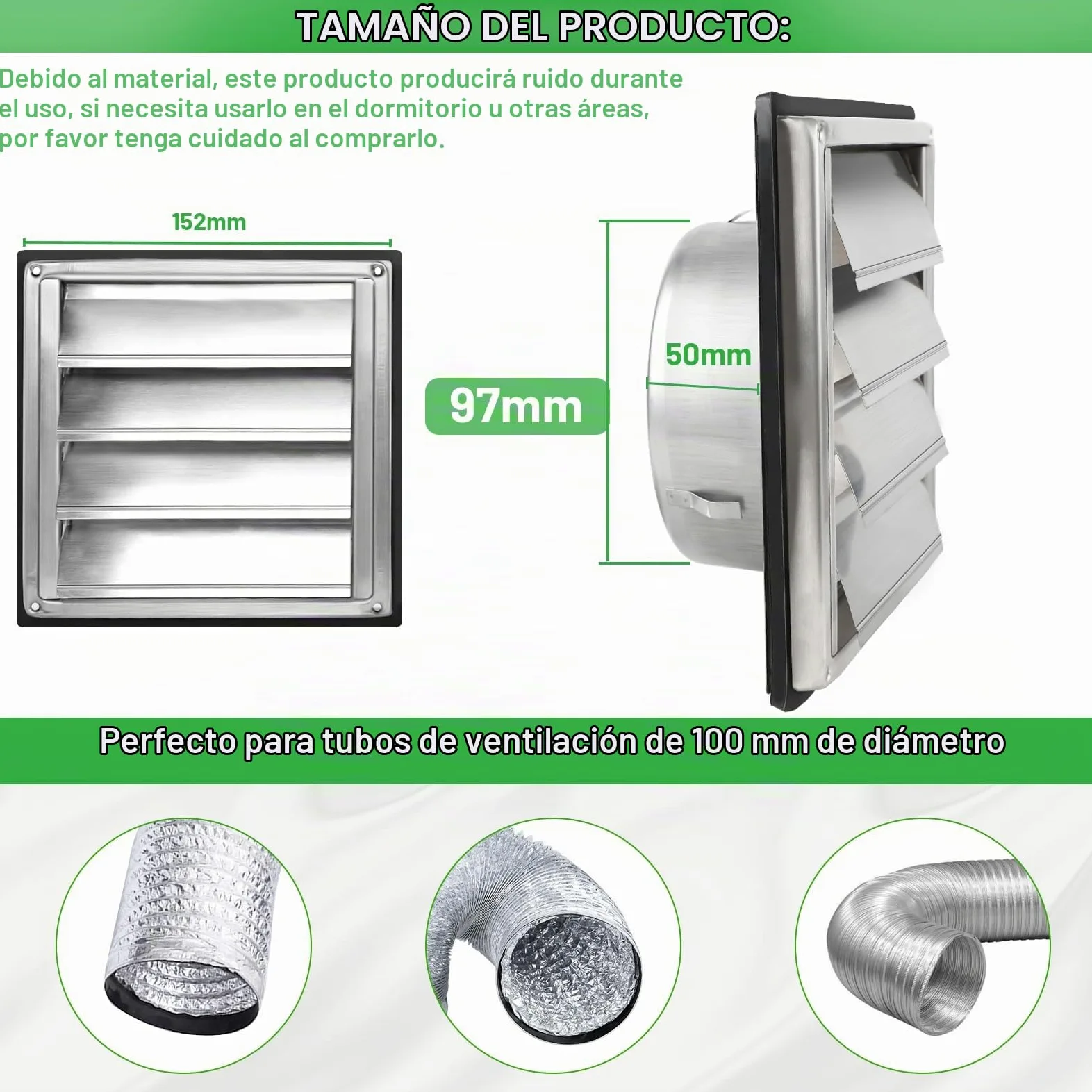 LALAGO Rejilla de ventilación 100mm, Amortiguador de Reflujo Rejilla de protección contra la intemperie de Acero inoxidable con lamas móviles, Rejilla de Lamas Rejilla de ventilación Ø100mm