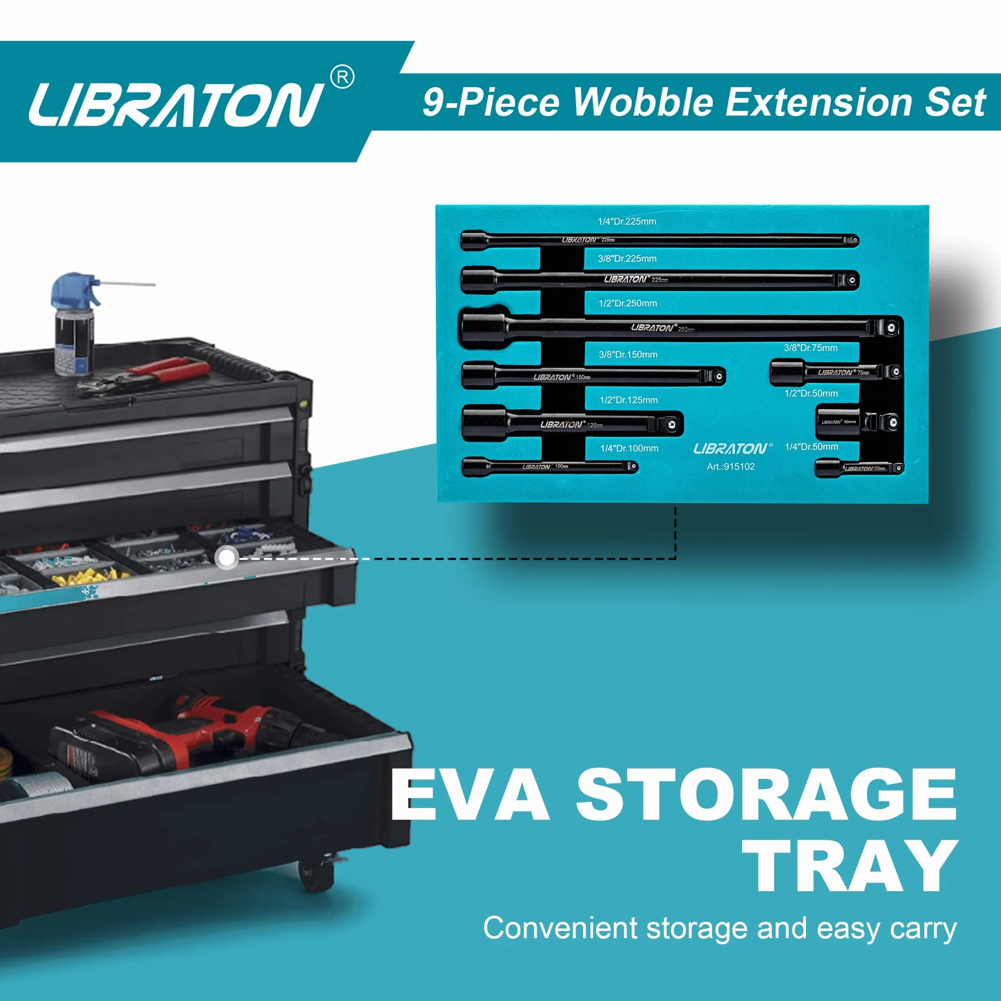 Libraton 9pcs Juego de Extensiónes Wobble, Barras de Extensión Inclinación Basculantes in Acero Cromado y Vanadio con Bandeja de Almacenamiento de EVA