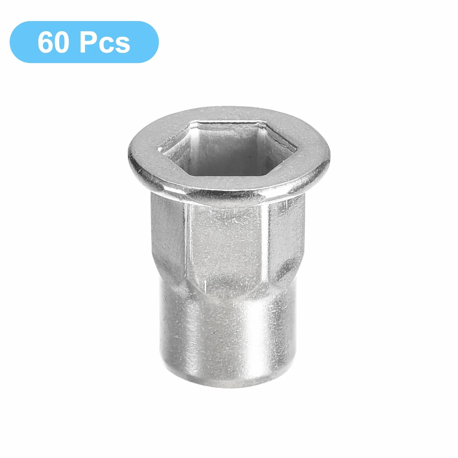sourcing map M6 Medio Hexagonal Cuerpo Remache Tuercas, 60 Uds 304 Acero Inoxidable Plano Cabeza Roscada Insertar Tuercas