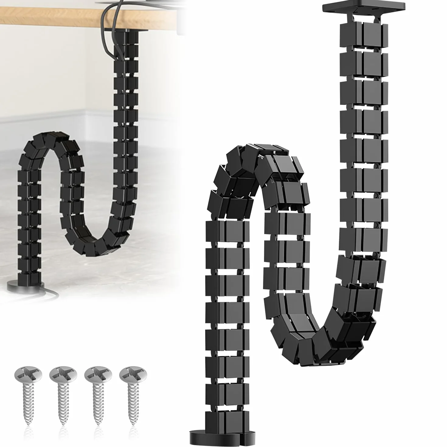 Guía De Cables Vertical Columna Organizadora De Cables Gestión De Cables Flexible para El Escritorio 125cm Guía De Cables De Montaje para Escritorio Regulable En Altura (Negro)