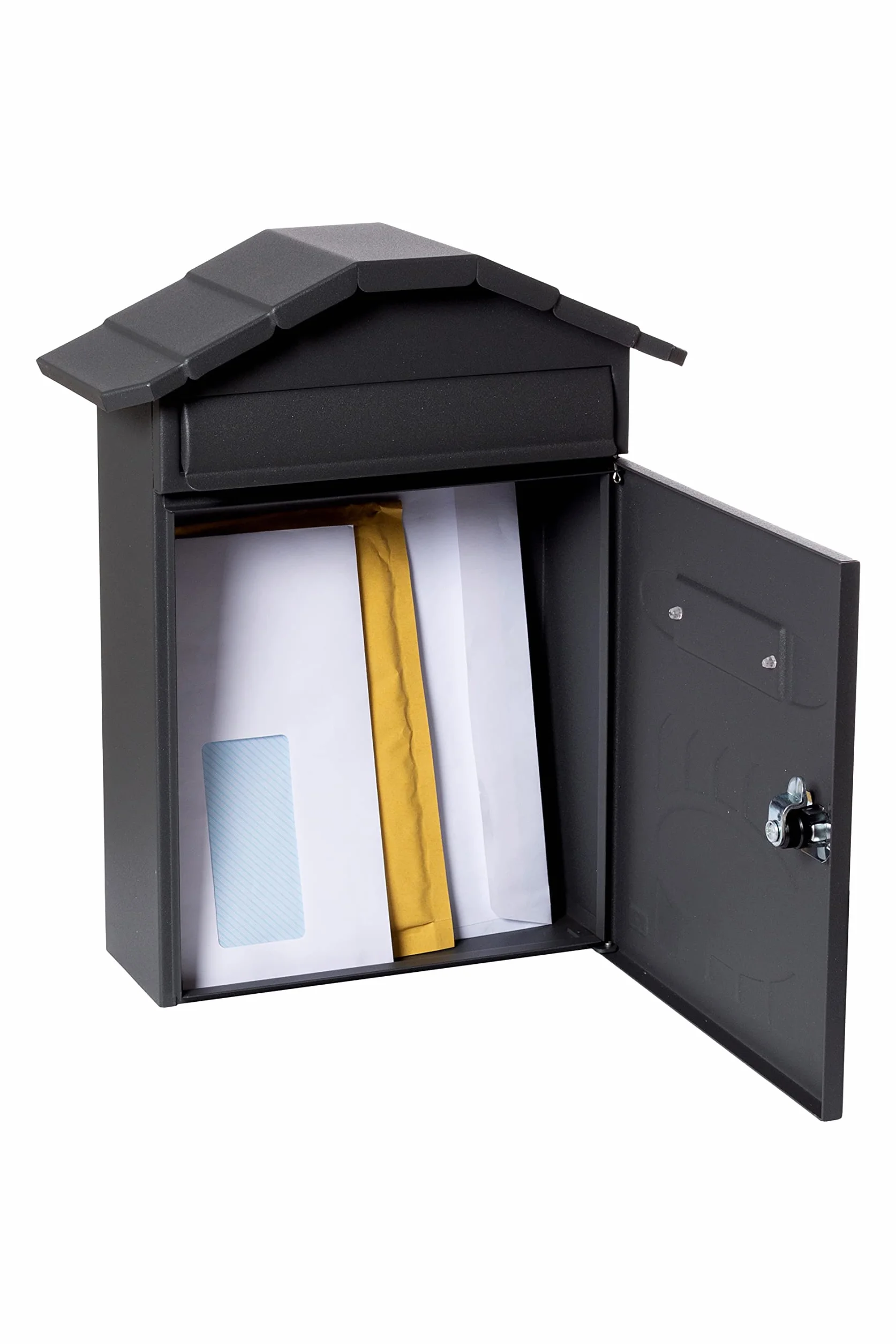 ARREGUI Villa E5004 Buzón Exterior de Acero, Tamaño M (Correo DIN A4 y Revistas), Buzón de Correo Individual, Buzón de Pared de Chapa Gruesa, Antilluvia, Fácil de Instalar, Negro Texturizado