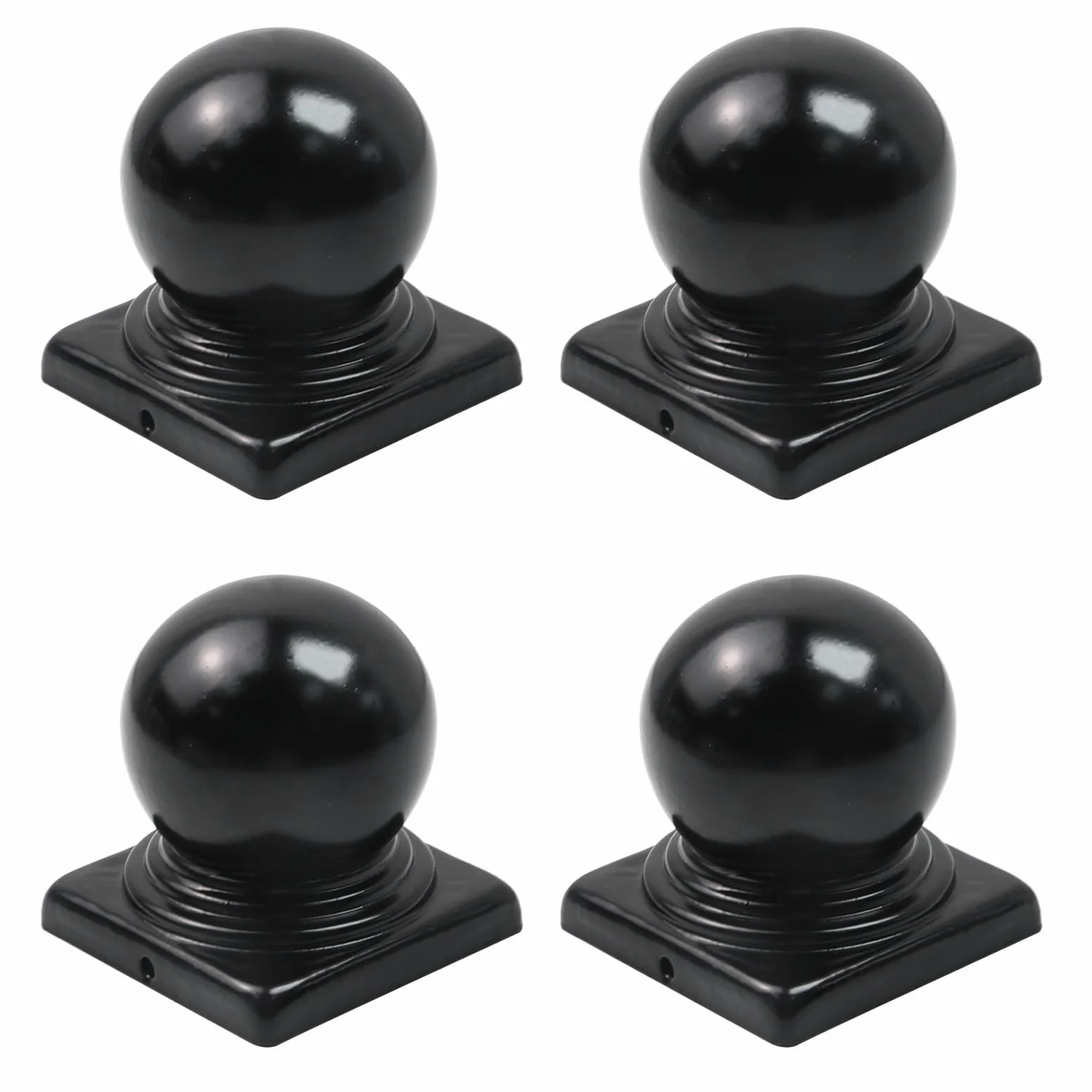 4 tapas negras para postes de valla con bola superior, tapas de poste, tapas de poste de cubierta de cúpula de bola con tornillos para postes de metal reales de 3.15 x 3.15 pulgadas/80 mm
