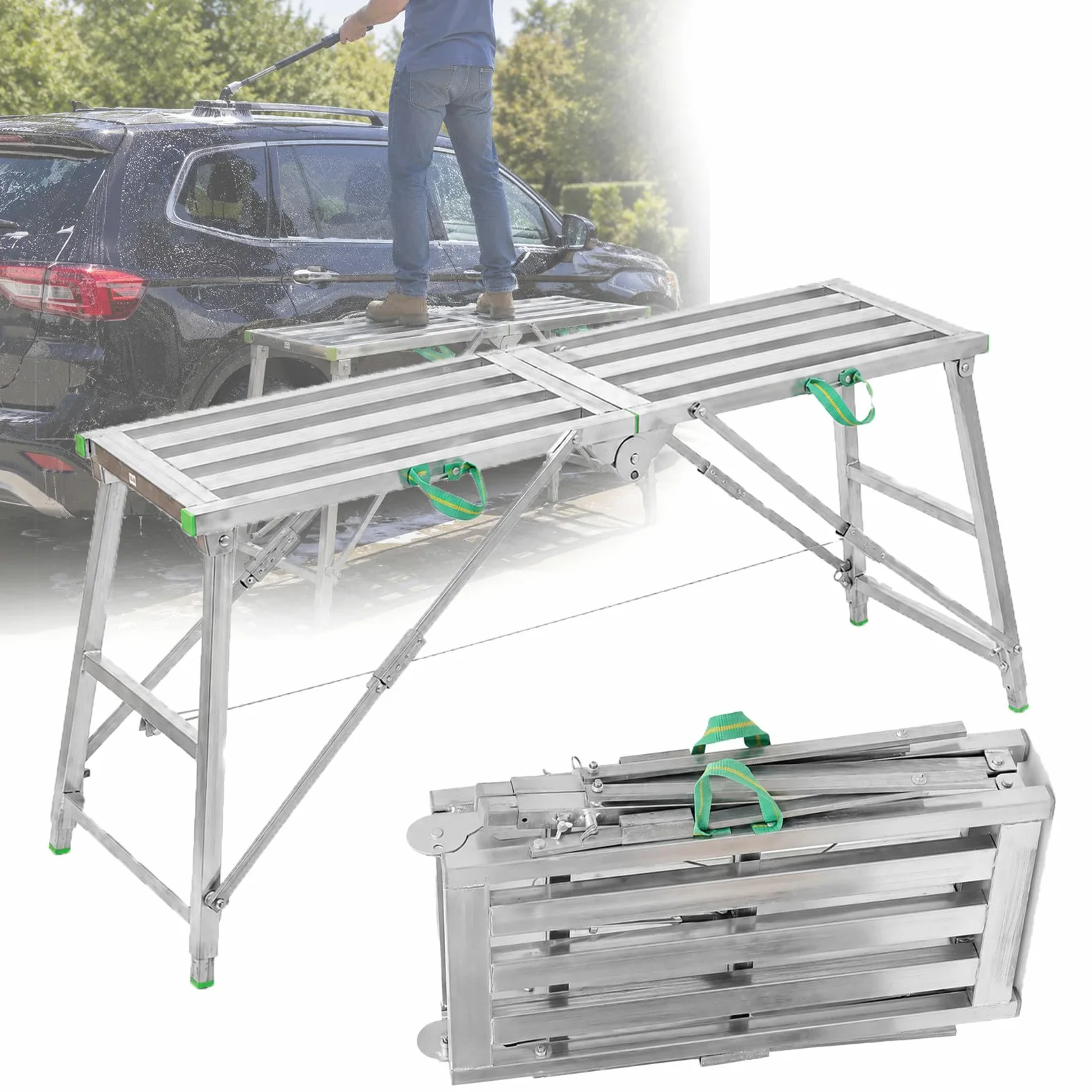 Plataforma de andamio 300 kg, Ajustable en Altura 4 Niveles, escalón Plegable de Hierro galvanizado para reformas y Trabajos de Pintura 160cm