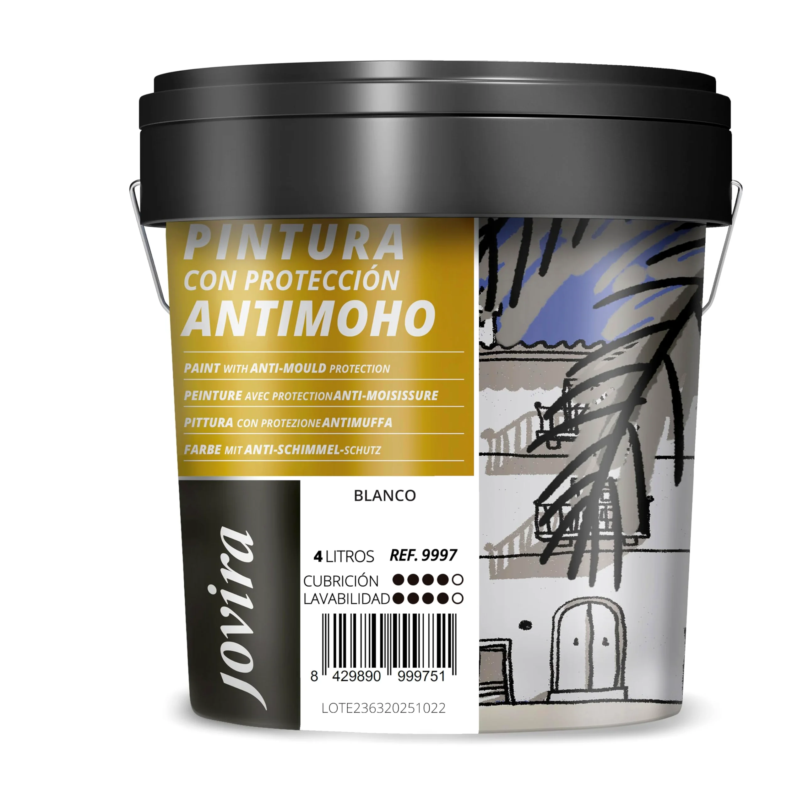 JOVIRA PINTURAS - 6KG - Pintura Antimoho, Resistente a la aparición de moho en paredes, aspecto mate. (4 Litros, Blanco) A-7