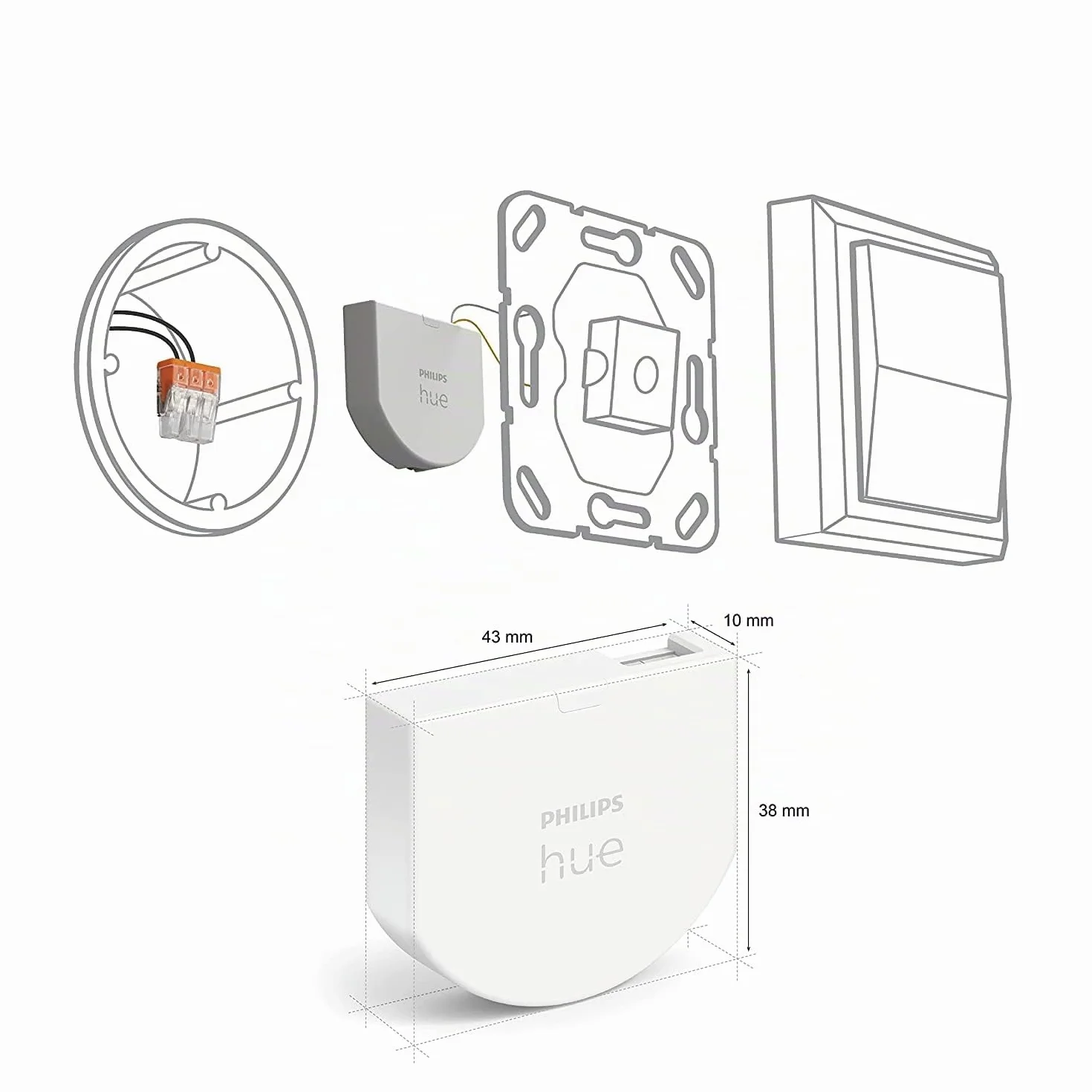 Philips Hue - Módulo de interruptor de pared, permite un acceso constante a dispositivos Hue, instálalo detrás de los interruptores de pared existentes, Pack de 2, blanco