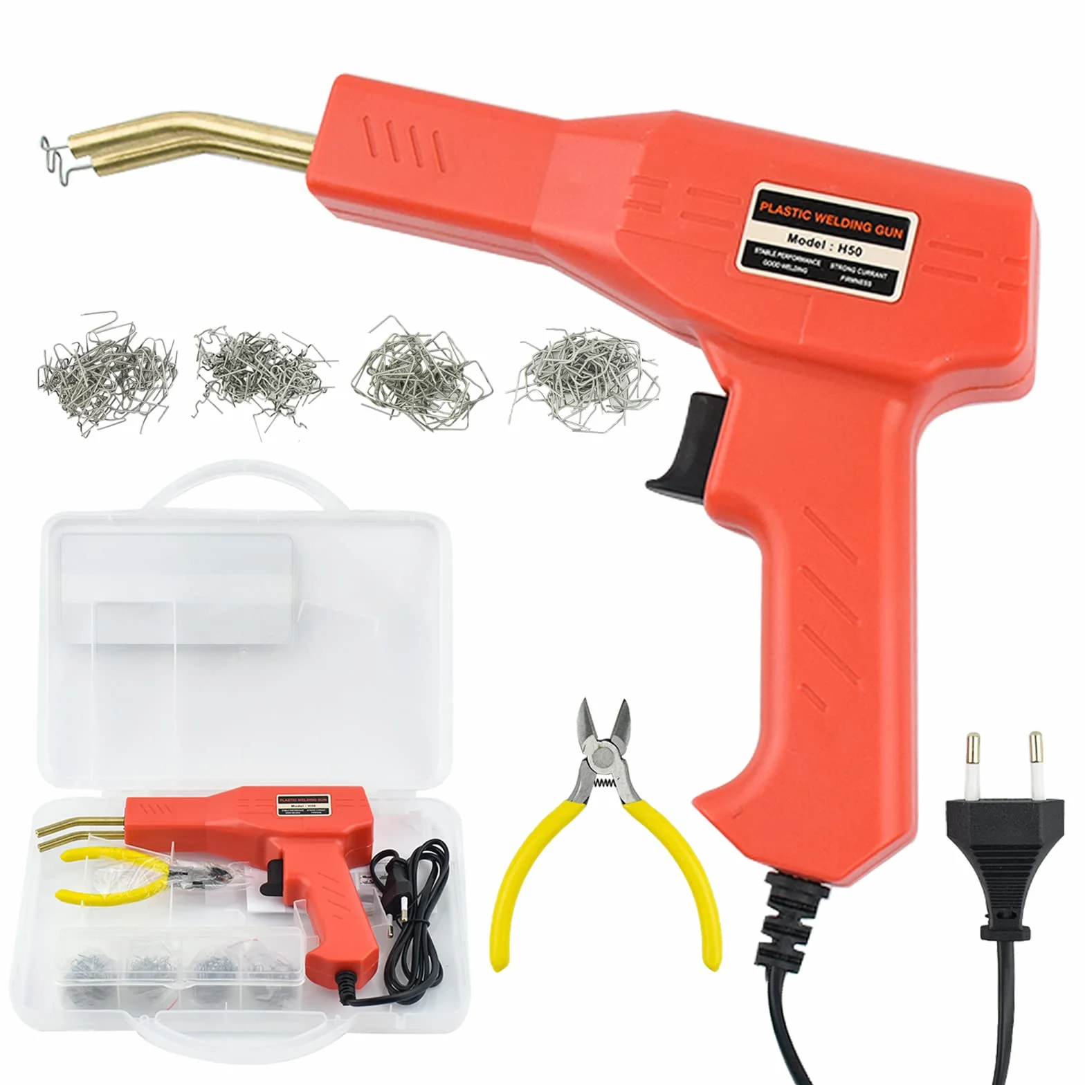 Soldador de Plastico, Aolkee 50W Soldador de plástico para parachoques de coche, Máquina grapadora en caliente, herramienta de reparación de soldadura con 200 grapas, alicates