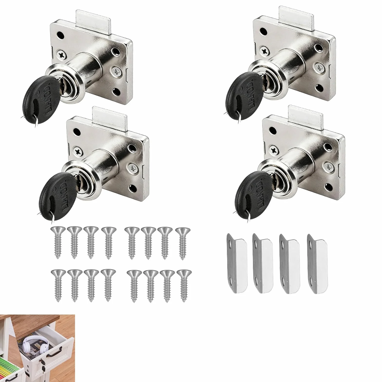 Pack de 4 Cerraduras de Leva 20mm para Armarios y Muebles con Llave