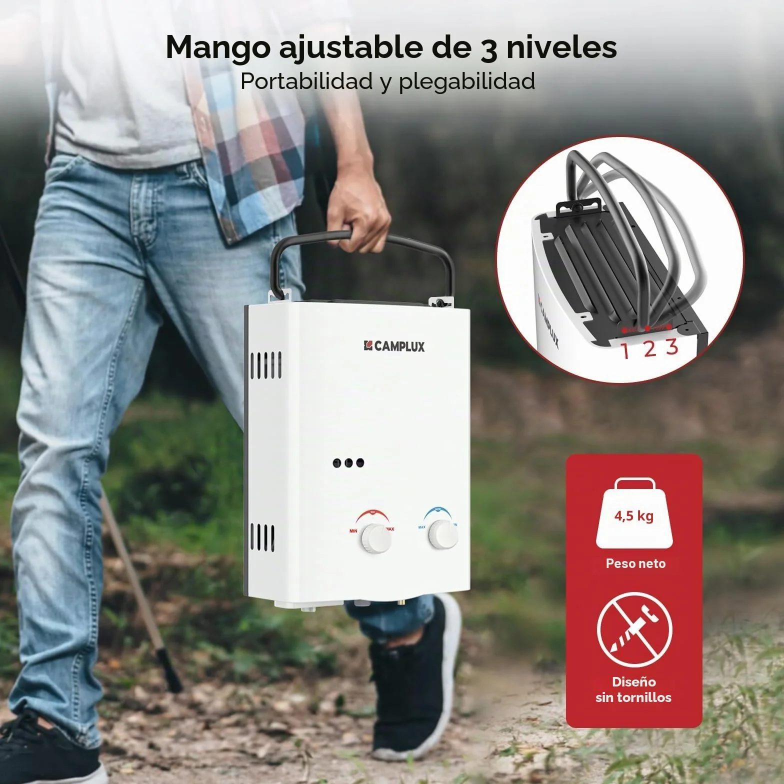 Camplux AY132 Calentador de Agua a Gas Portátil 5L/min 10kW LPG