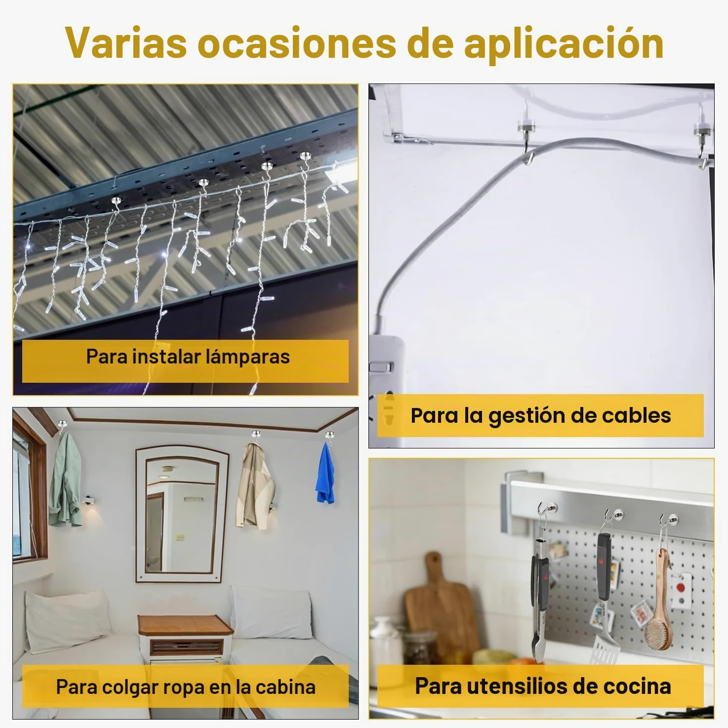 Heavy Duty ganchos magnéticos, fuerte imán de neodimio gancho para hogar, cocina, lugar de trabajo, oficina y garaje, sujeción hasta 12 libras