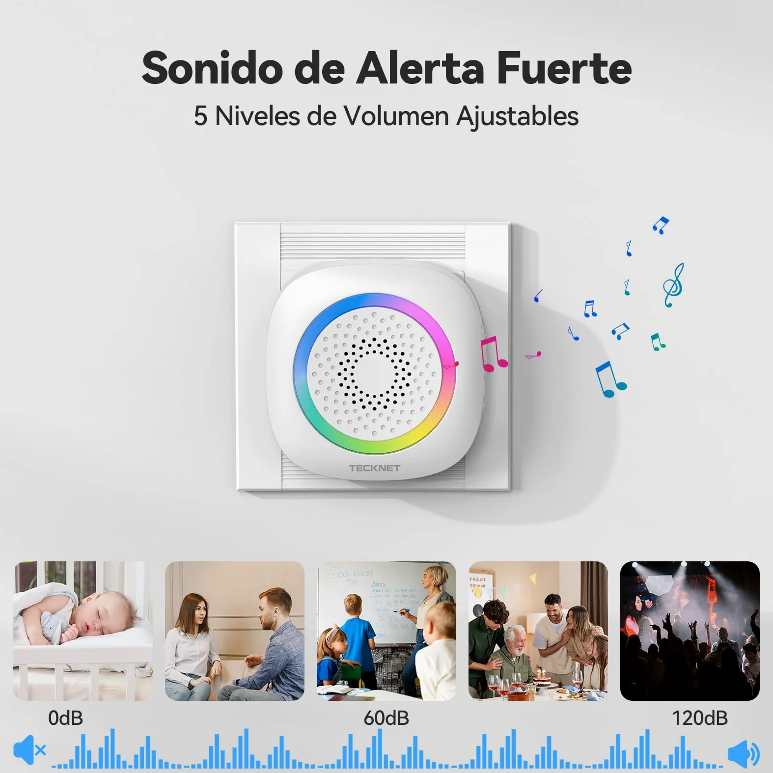 TECKNET Alarma Casa con Timbre Y Sensor Apertura Puerta Magnético, 2*Sensor | Alcance de 300m, 61 Melodías, Indicador RGB, Sistema de Seguridad para Hogar, Tienda u Oficina