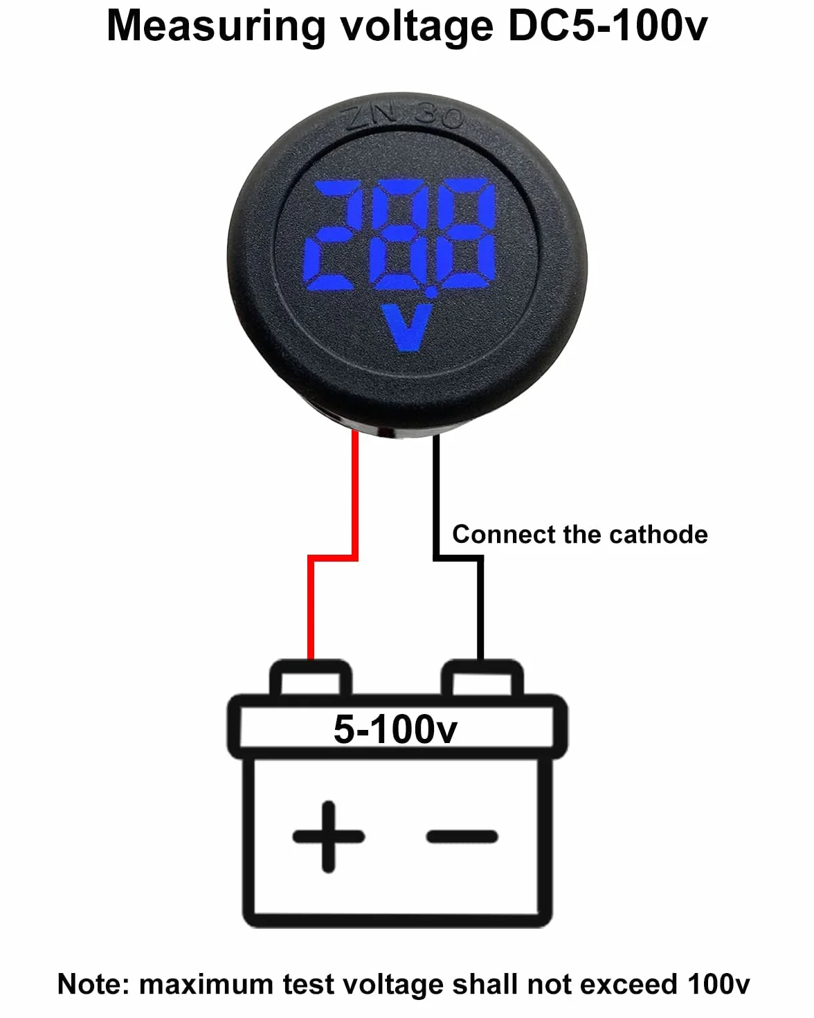 Mini Voltímetro Digital DC 4-100V Pantalla LED Medición de Presión Precisa Protección Polaridad Inversa Rojo Azul Verde Redondo