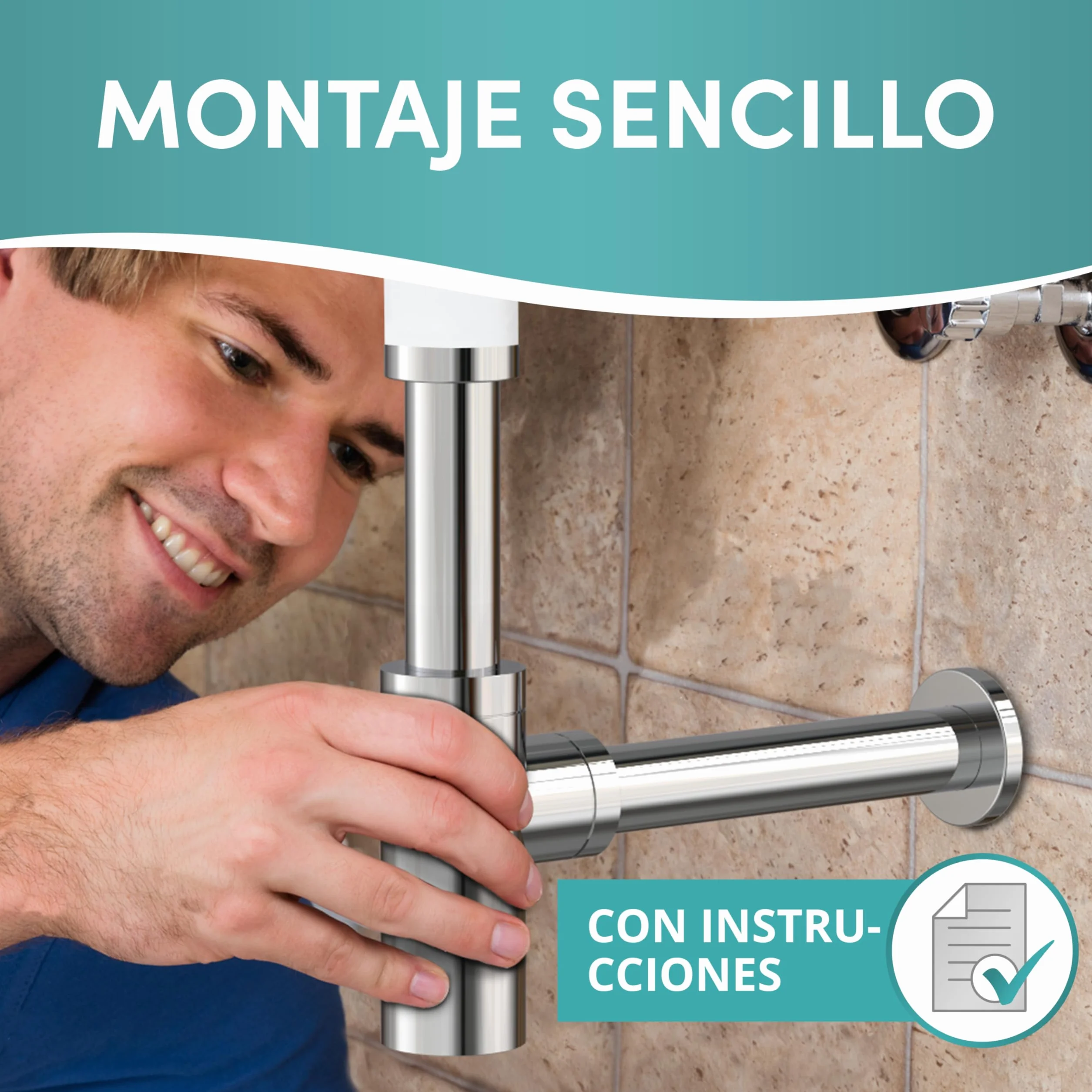 Engelbach Sifón lavabo 1 1/4" cromado desagüe universal con apertura limpieza