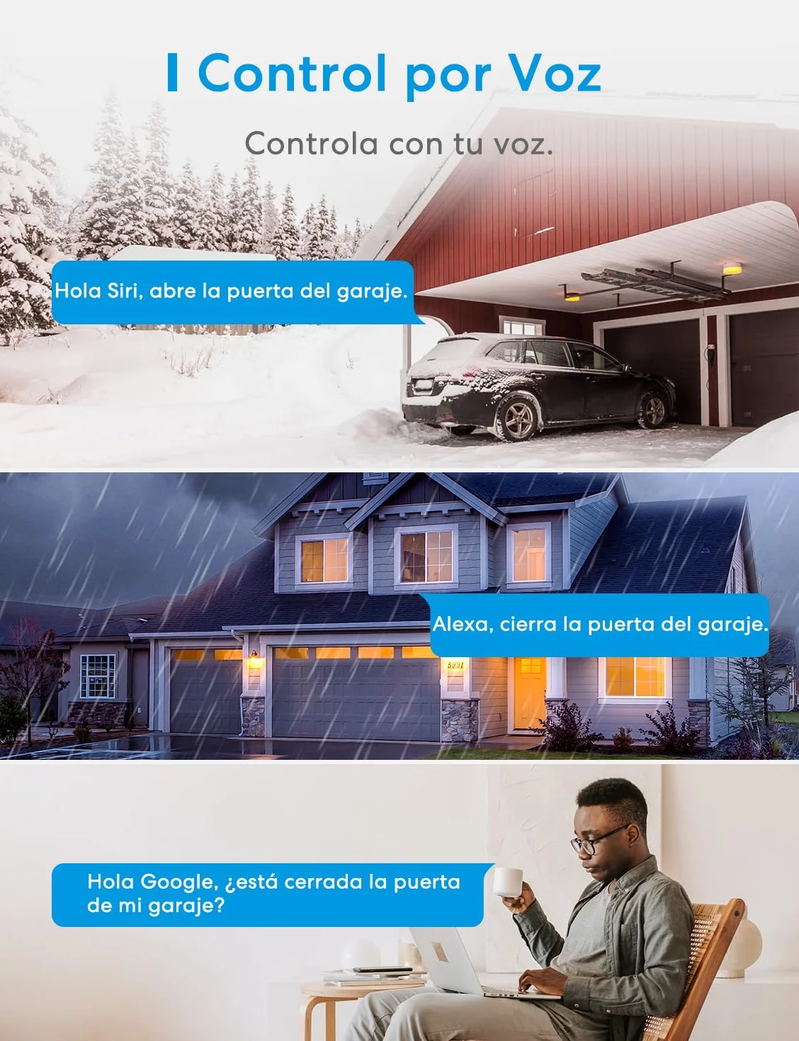 Meross Abridor de Puertas de Garaje Inteligente, Control Remoto y de Voz, Función de Cronómetro, Compatible con Apple HomeKit, Alexa, Google Asistente y SmartThings