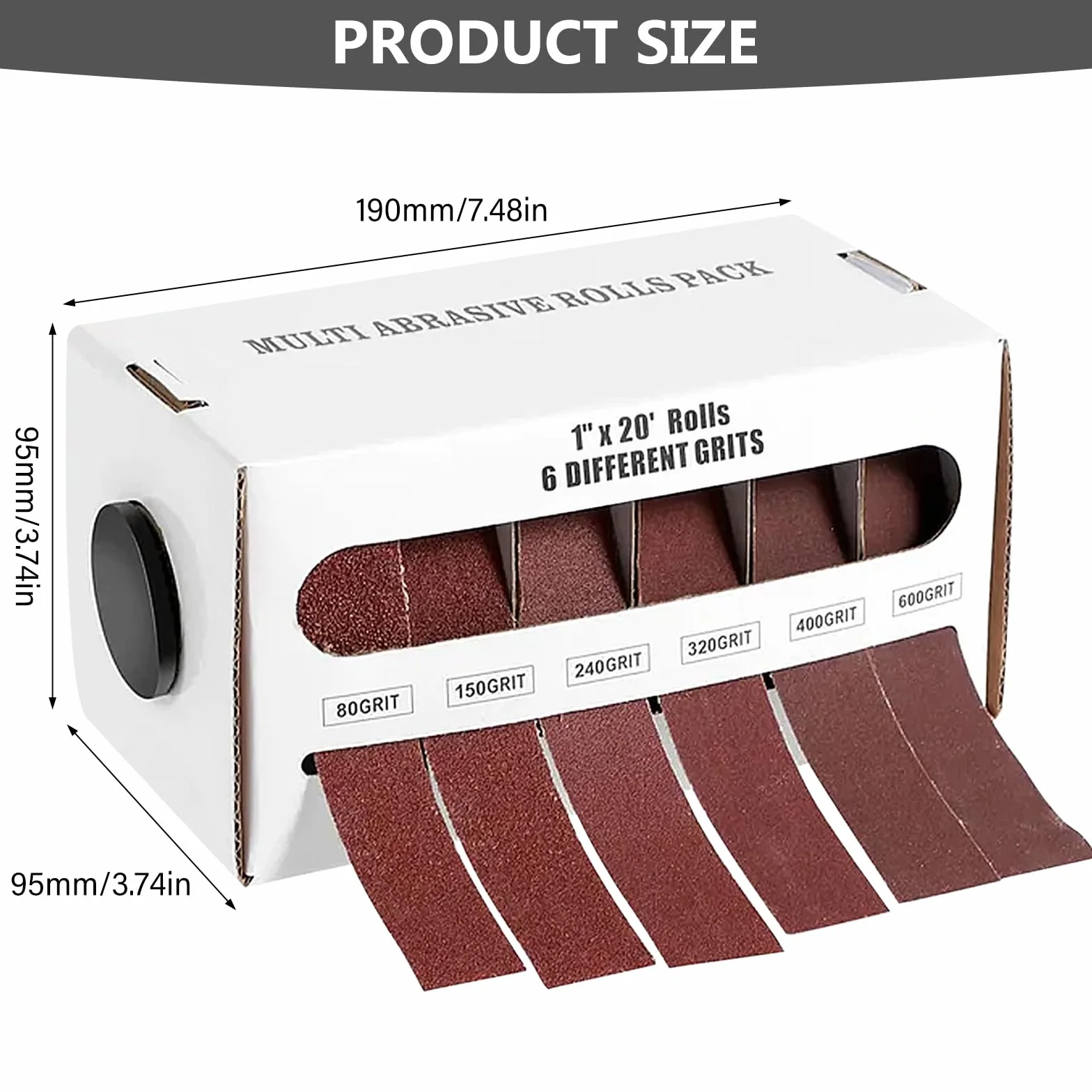 6 rollos de papel de lija, 6 m x 25 mm, 80/150/240/320/400/600 en diferentes granos, juego de papel de lija para madera, metal, muebles, pintura, paneles de yeso