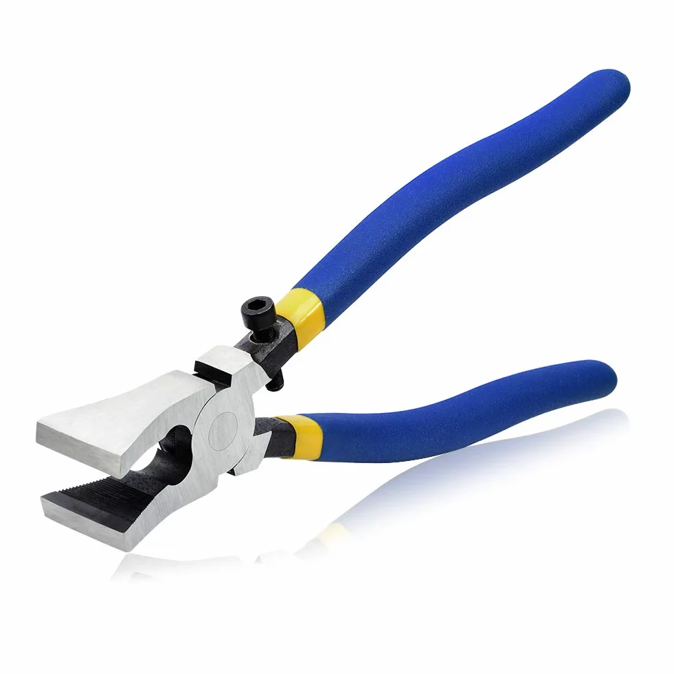 SPEEDWOX Alicates de vidrio para romper mandíbulas planas dentadas con tornillo ajustable de 8 pulgadas, alicates de vidrio resistentes para trabajo de vidrieras, herramienta de rotura