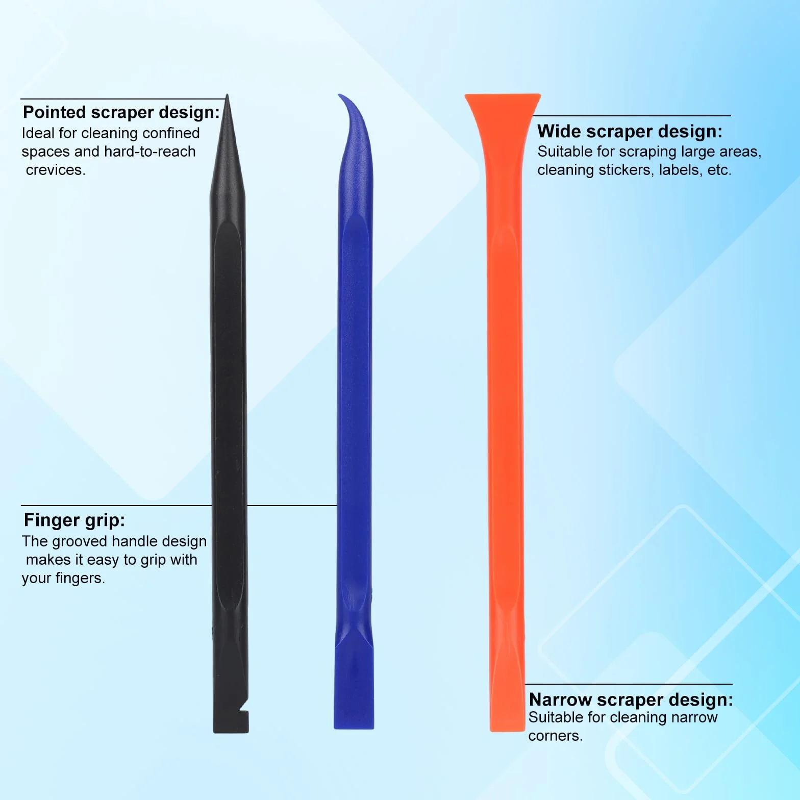 Kit de Detallado Coche, Herramientas Raspador Plástico Antiarañazos, Limpieza Multifuncional para Espacios Estrechos, Azul Negro Naranja