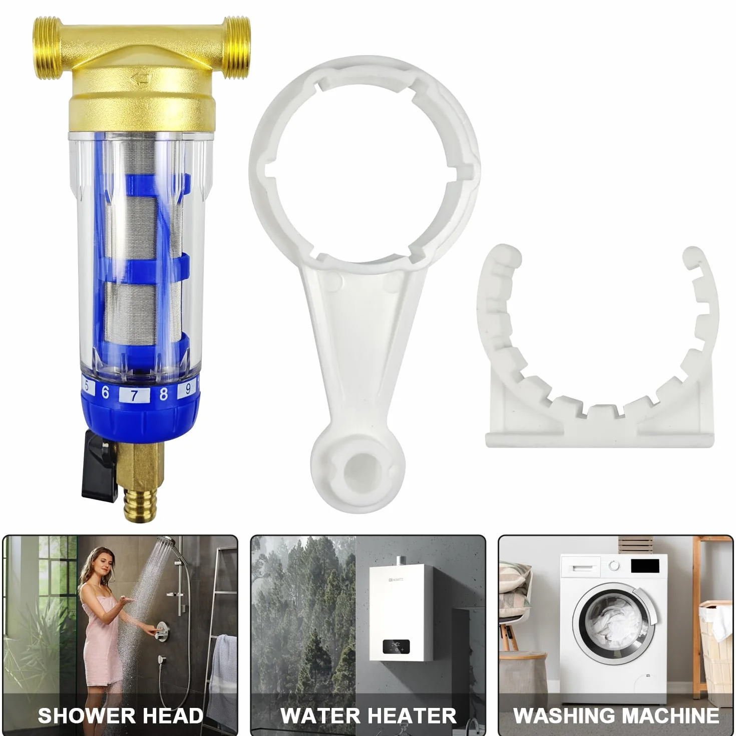 Filtro de Agua Retrolavado, Filtro Agua Reutilizable, Water Filter de Sedimentos Giratorio, Filtros de Agua del Grifo para Filtro de Sedimentos de Manguera de Agua de Pozo (Rosca Macho de 3/4") (Azul)