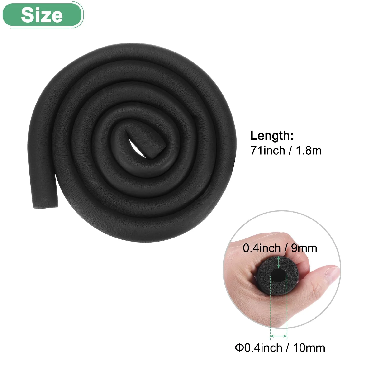 M METERXITY Tubo de Espuma Aislante para Tuberías, 3/8" (10mm) ID x 6 Pies de Rollo de Envoltura de Cubierta de Tubería, Cubierta de Tubería Hueca para Soportes de Guitarra [Negro]