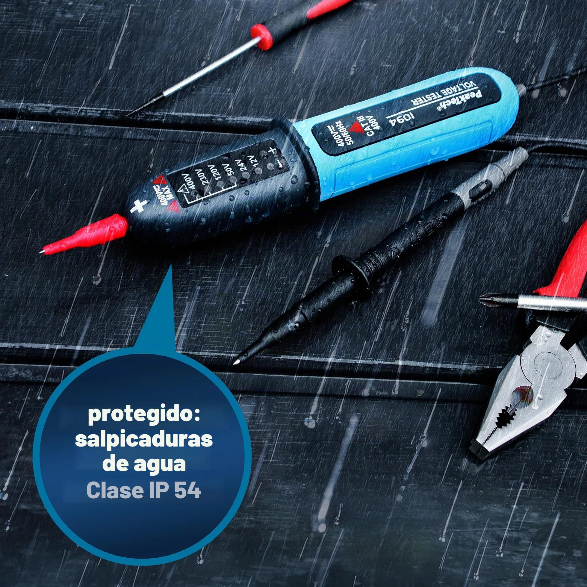 PeakTech P1094 Comprobador de tensión digital bipolar CA/CC 12V-400V Voltímetro con pantalla LED