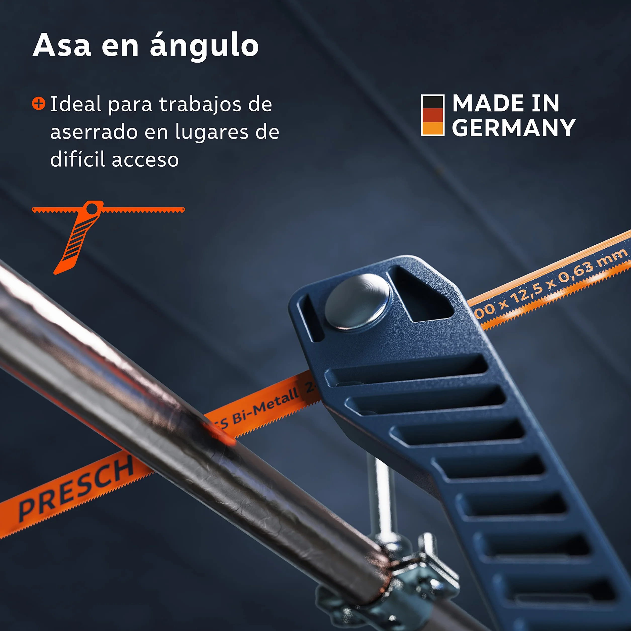 Presch Mini Sierra de Metal Flexible 300mm - de mano 3 en 1 incl. hoja de sierra para metal - Sierra de hierro pequeña ajustable con hoja para metalica