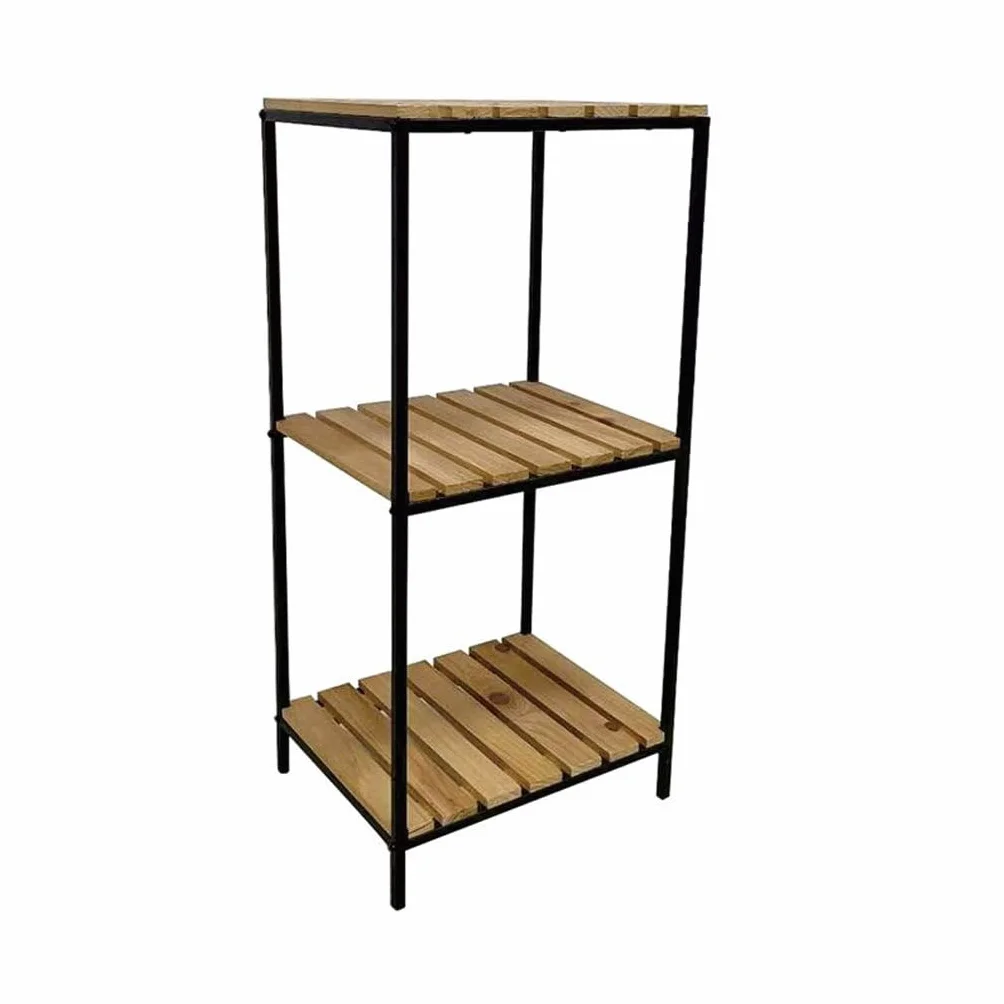 Estante Organizador de Madera Natural 3 Niveles con Marcos Metal para Baño