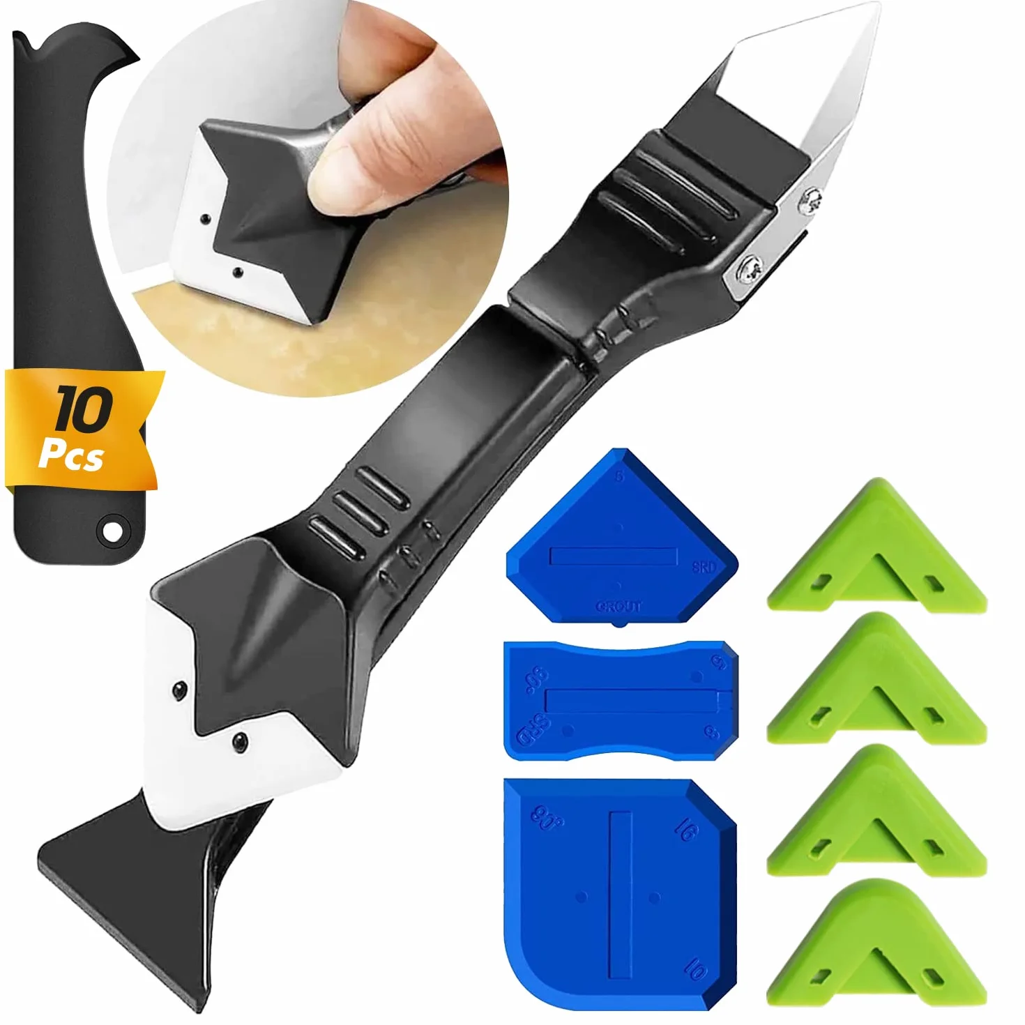 FOLAI Aplicador Silicona Herramienta,Kit de Calafateo 3 en 1 Herramienta Eliminador de Calafateo Cemento Rascador Alisador de Masilla Herramientas para Rasqueta Vitroceramica,para Baño de Cocina