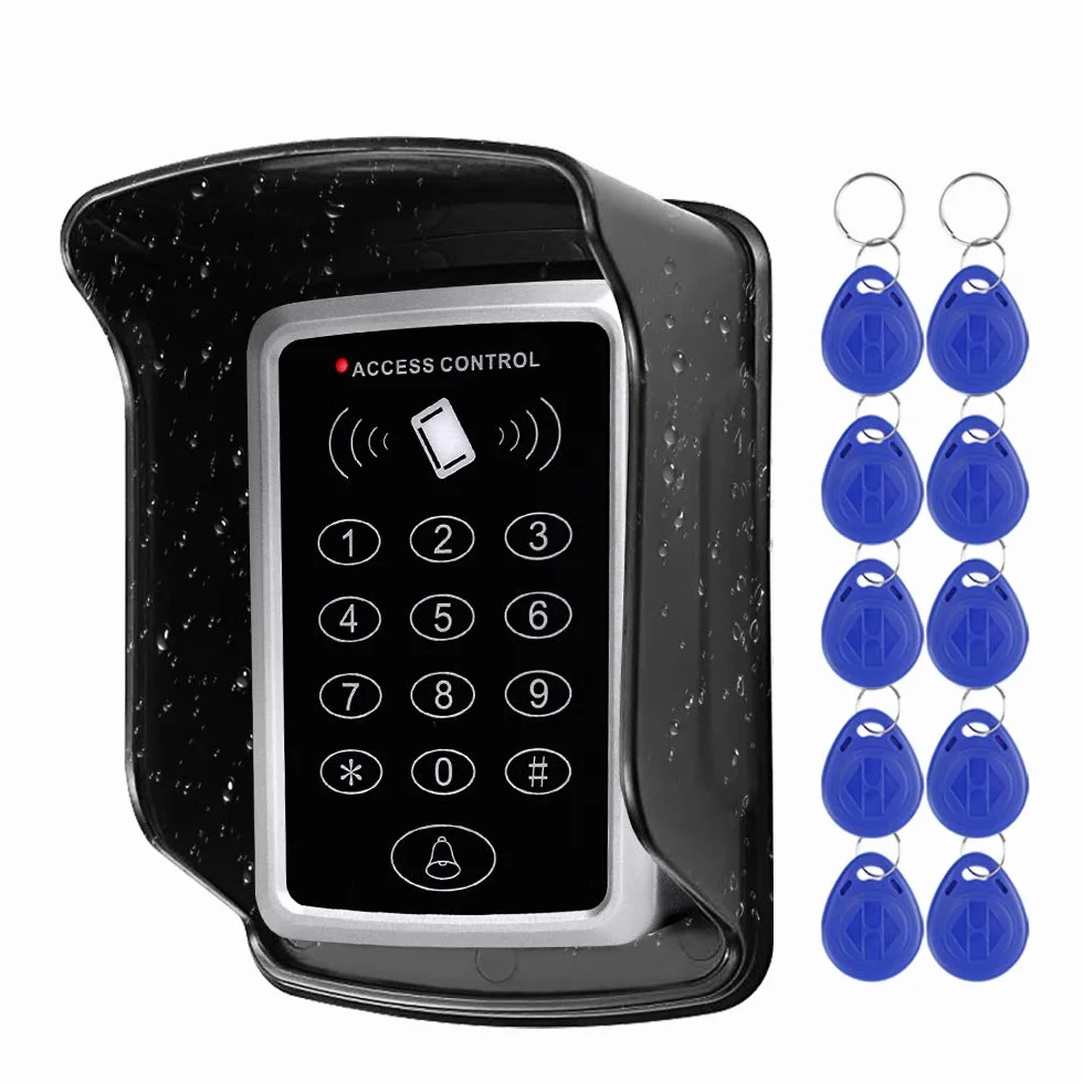 NN99 Sistema de Control de Acceso Teclado RFID Lector de Tarjetas EM de 125 KHz + Cubierta Impermeable a Prueba de Lluvia + 10pcs Llaves RFID Llaves de Apertura de Puertas Exterior para el hogar