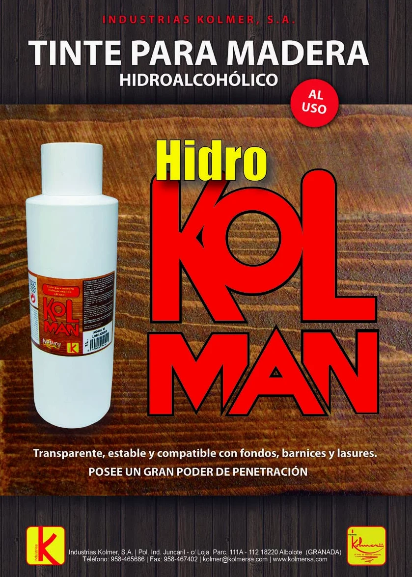 Tinte para Madera Hidroalcohólico Hidrokolman. Tintes madera (1 litro, Nogal W)