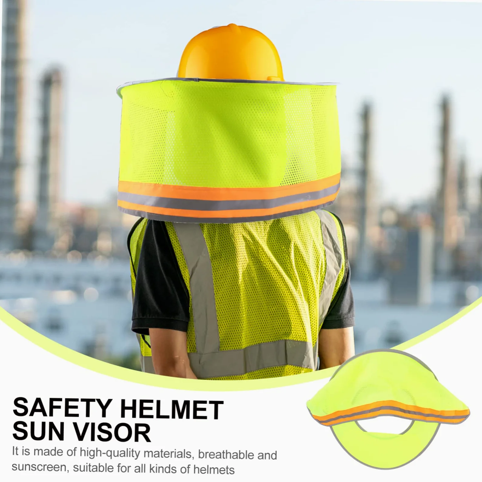 2 piezas de protección solar reflectante para casco protector de ala completa protección de cuello transpirable de alta visibilidad naranja neón para obras y actividades al aire libre