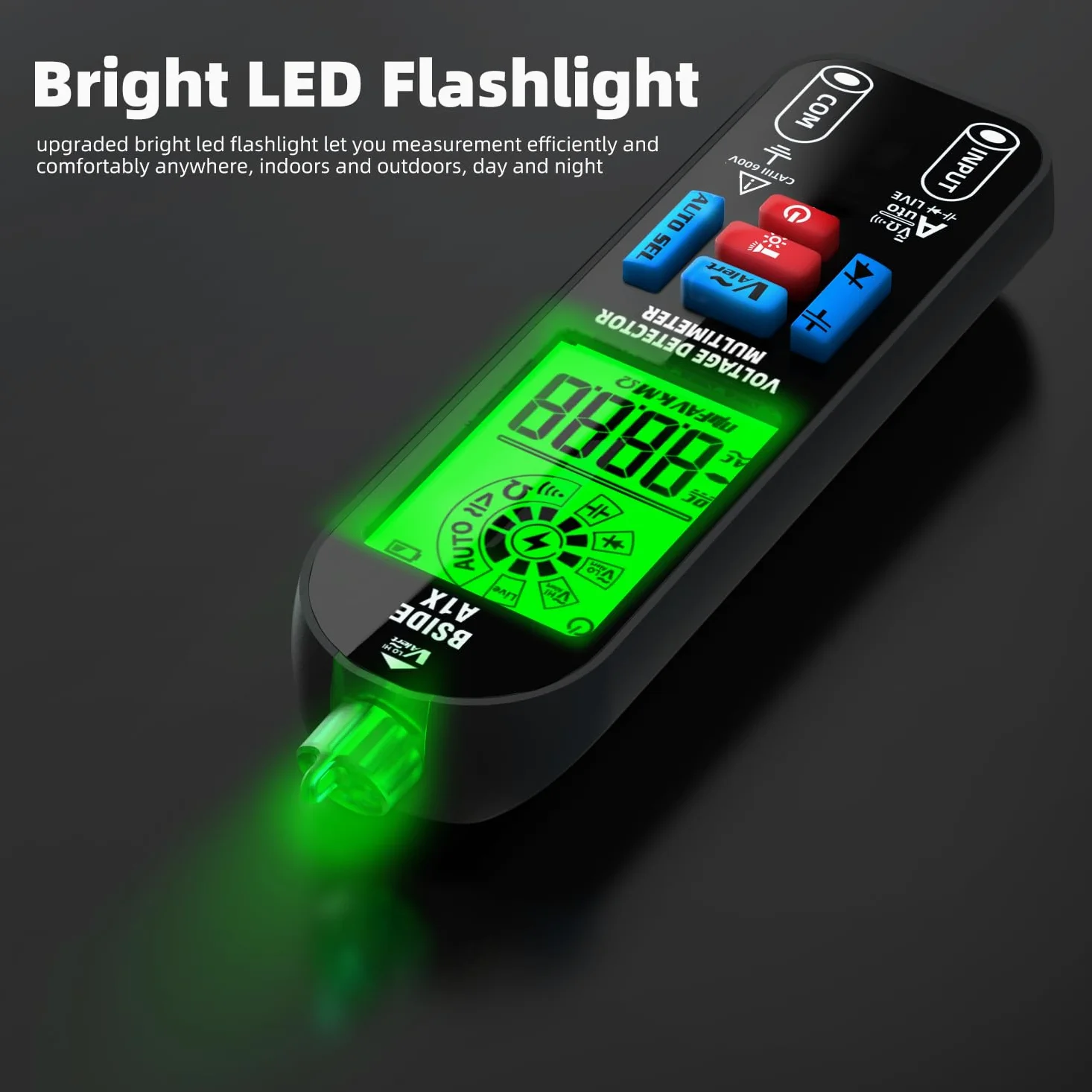 BSIDE A1X Multímetro Digital Inteligente Mini Detector de Voltaje Sin Contacto Recargable con Pantalla ID Tester Automático de Voltaje Continuidad Resistencia Probodor de Capacidad Diodo con Estuche