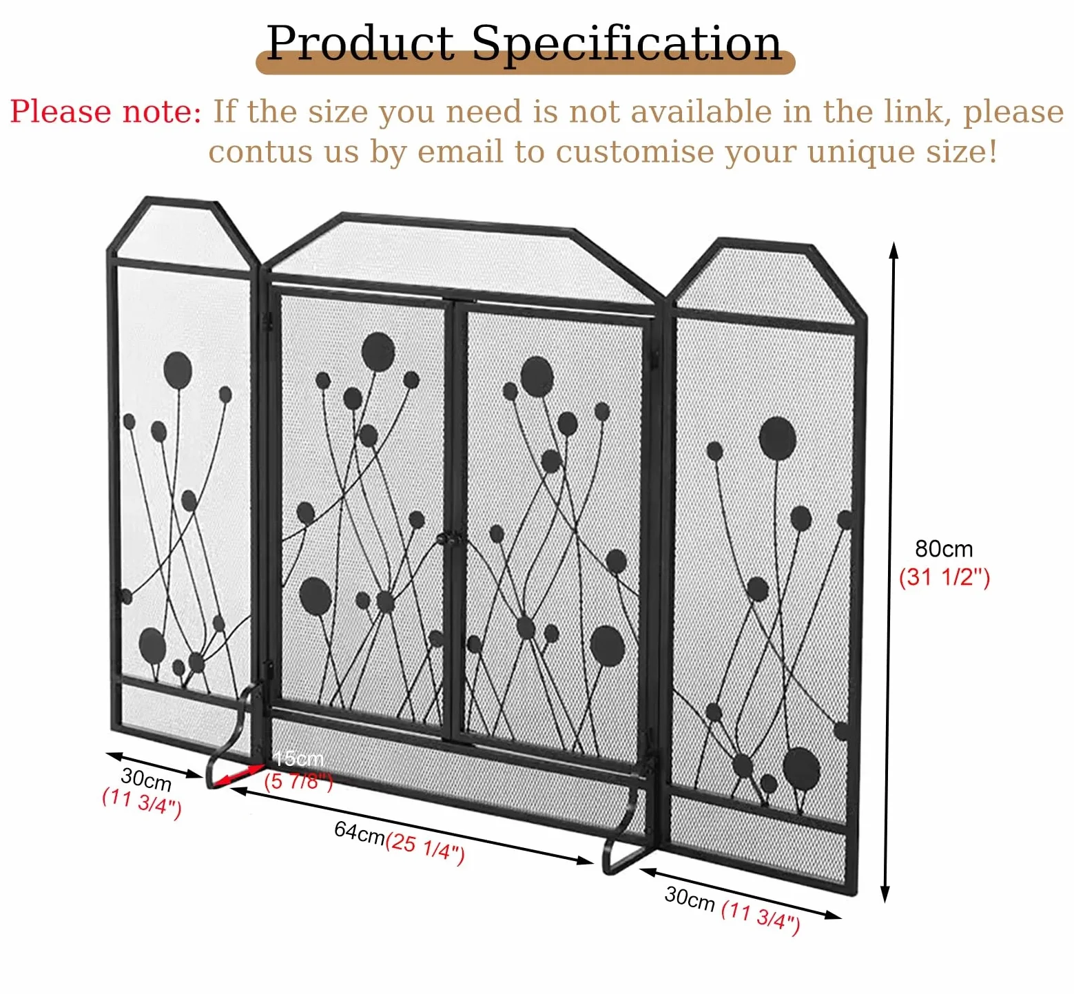 Salvachispas Chimenea Mampara de Chimenea Plegable de 3 Paneles con Puertas Dobles, Malla Protectora Negra para Estufa de Leña para El Hogar, Cubierta Moderna con Bisagras y Puerta a Prueba de Chispas