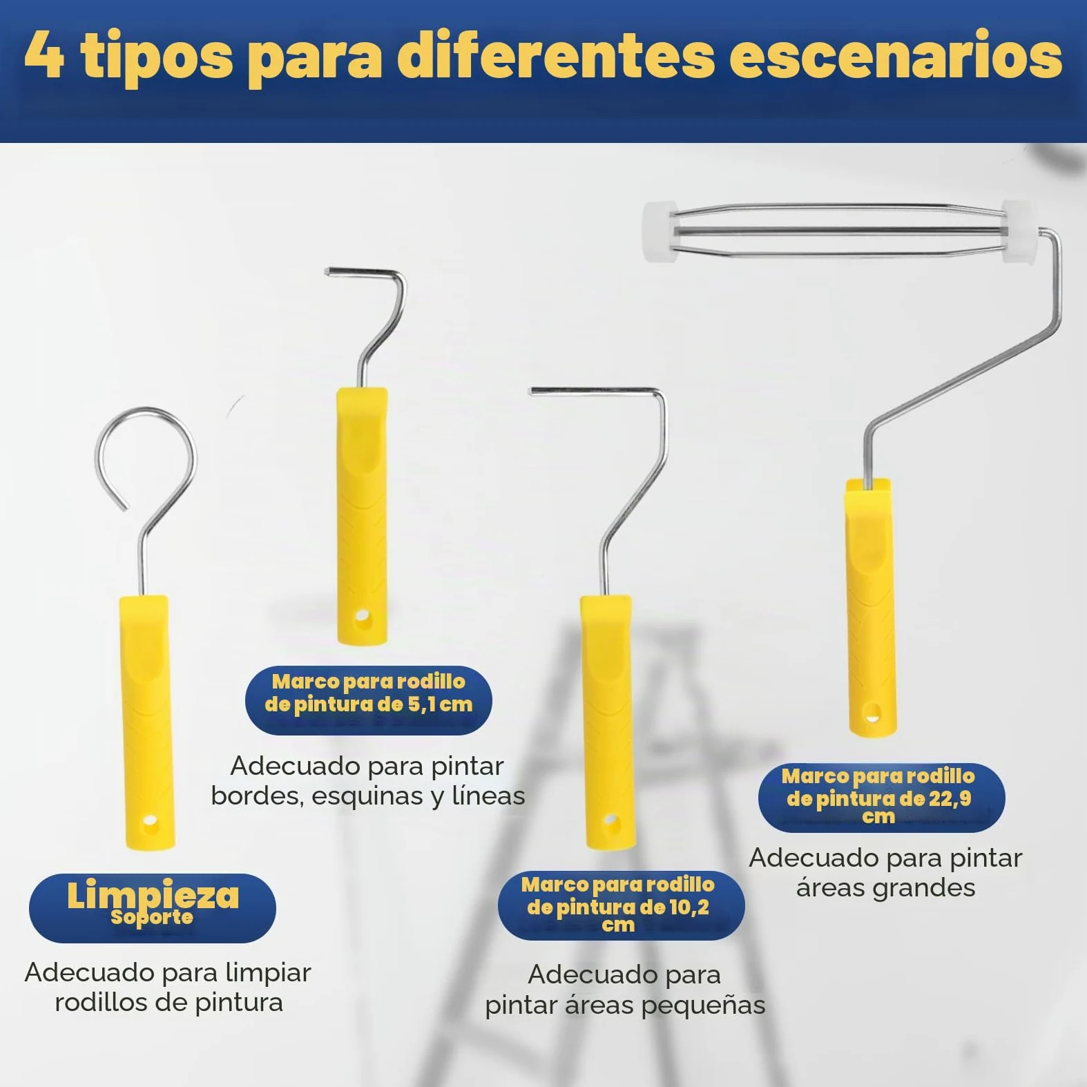 12 Piezas Kit Rodillo Para Pintar Paredes Multifunción, con 3 Barra Telescópica, Bandeja, Rodillos, Marco de Rodillo, Mezclador, Espátula, Brocha Pintura para Pintar Renovar Paredes y Techos