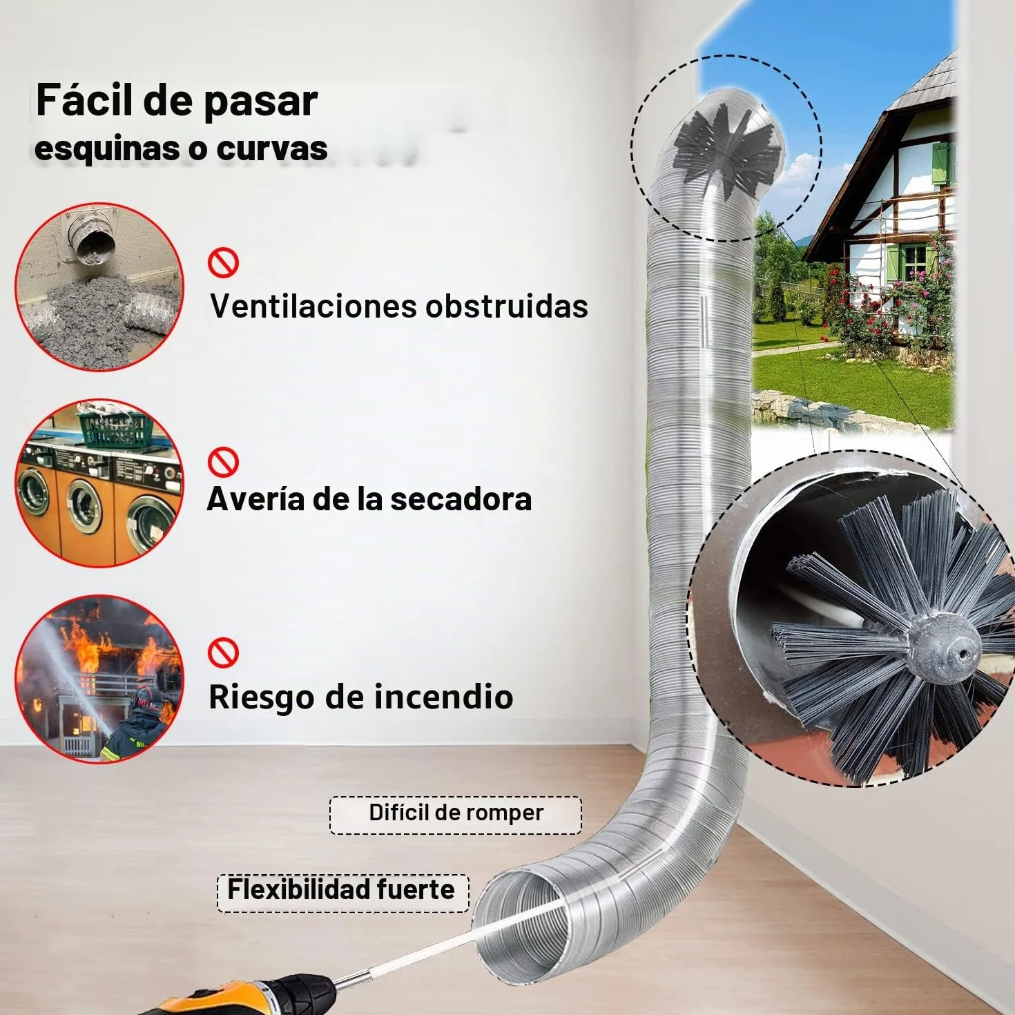 Cepillo para Chimenea, Cepillo para Limpiar Chimeneas para Limpieza Chaminé Conductos Ventilacióntubería Hollin, Tubos de Estufa(6 Varillas &1 Cabezales Cepillo/Uso con o sin Taladro eléctrico)