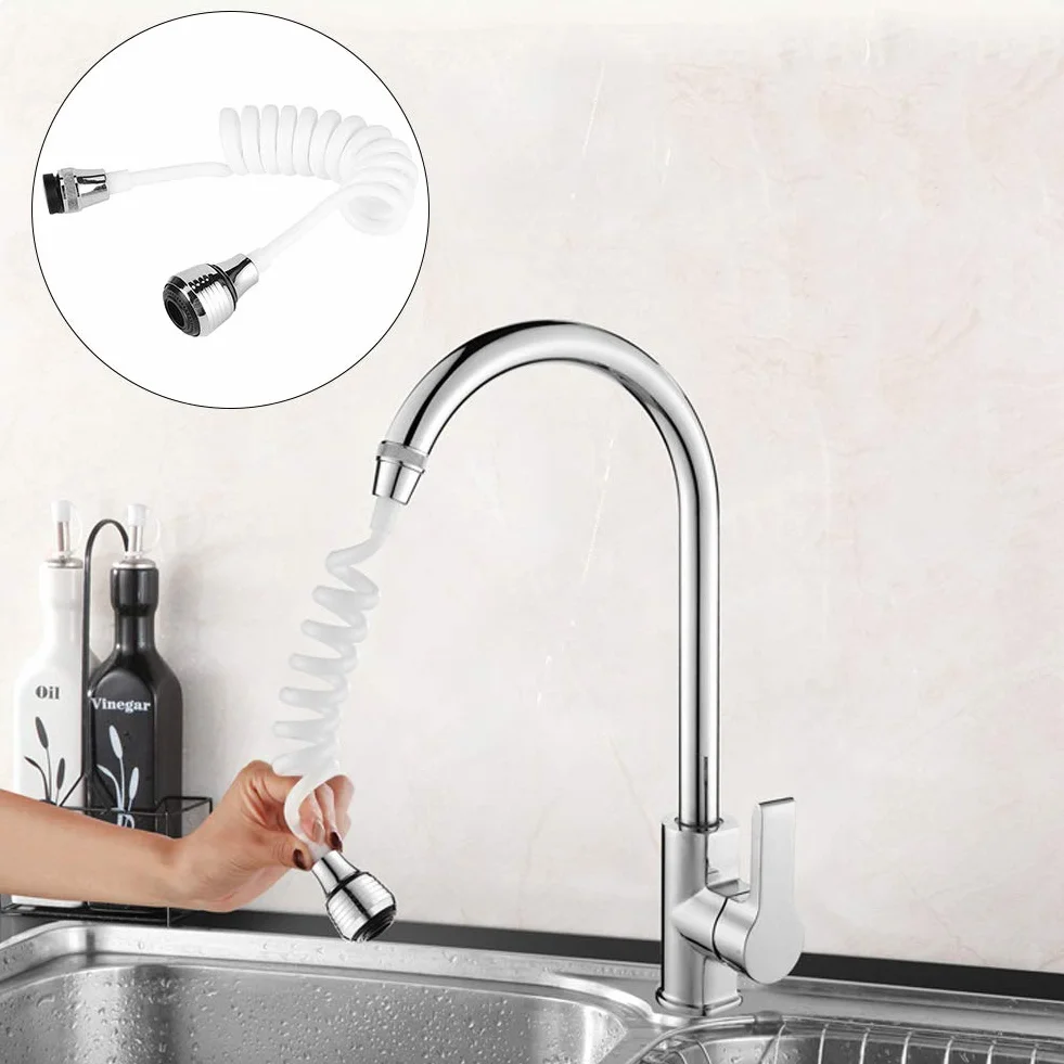 MAGT Extensor de Grifo, Grifo doméstico de Alta Elasticidad Extensor Alargado Manguera Larga Grifo de Agua con Espuma retráctil(White)