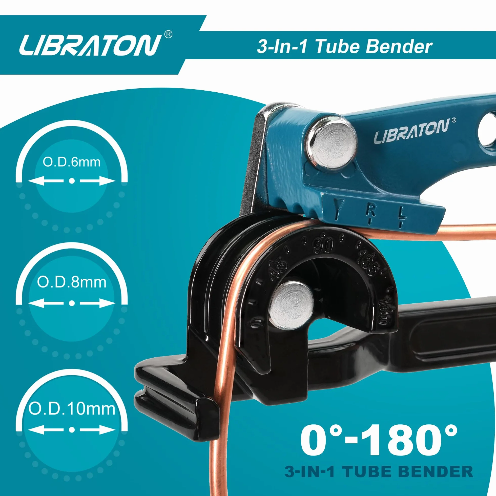 Libraton Curvadora de Tubo, Doblador de Tubos Manual 180 Grados, Herramienta de Doblado de Tubos para Tubos 6mm 8mm 10mm, Doblador Manual para Tubería de Cobre Latón Aluminio y Acero Fino
