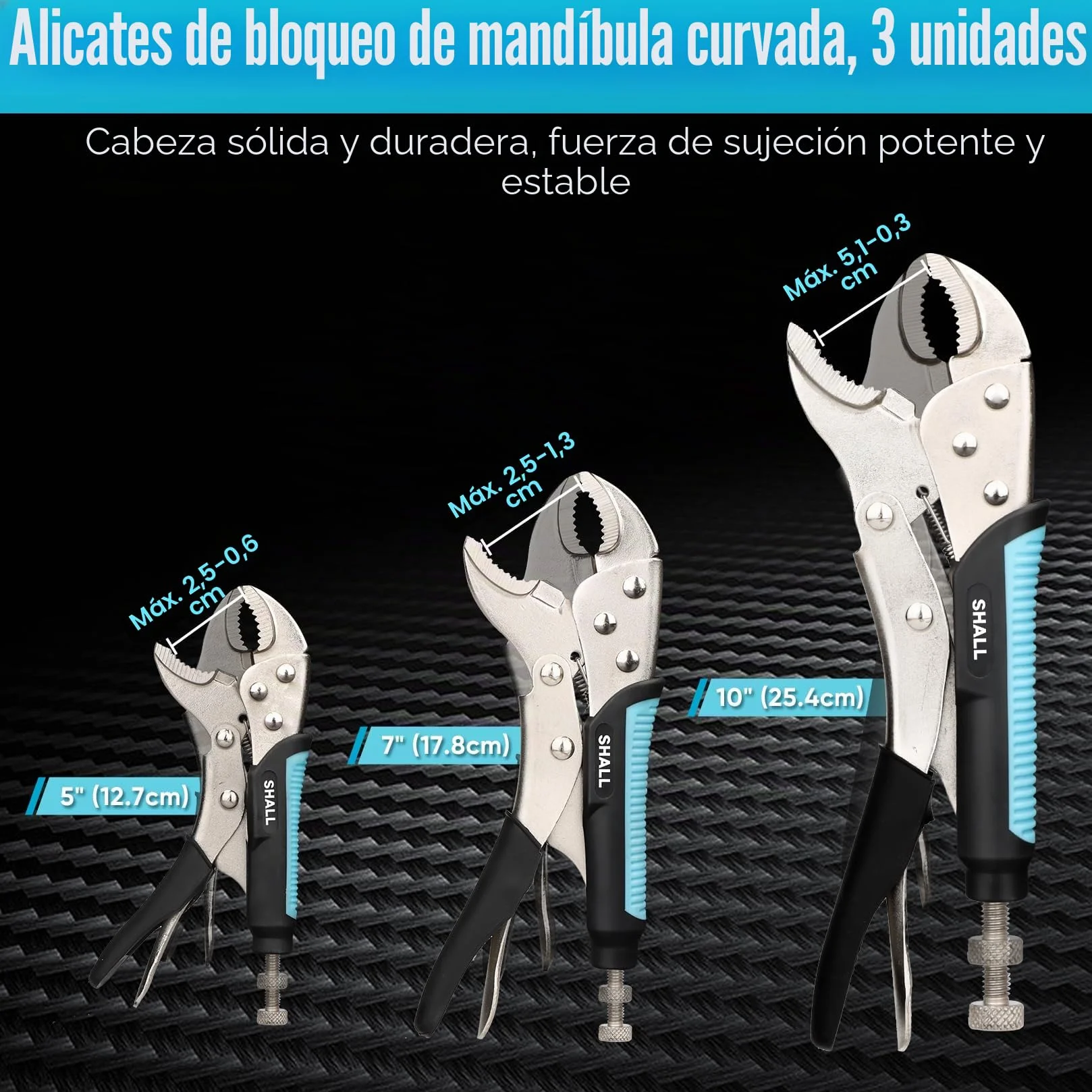 SHALL Alicates de bloqueo de 6 piezas, juego de alicates con mordazas curvas de 5", 7" y 10", alicates de punta larga de 6-1/2" y 9-1/2", abrazadera en C de bloqueo de 6"