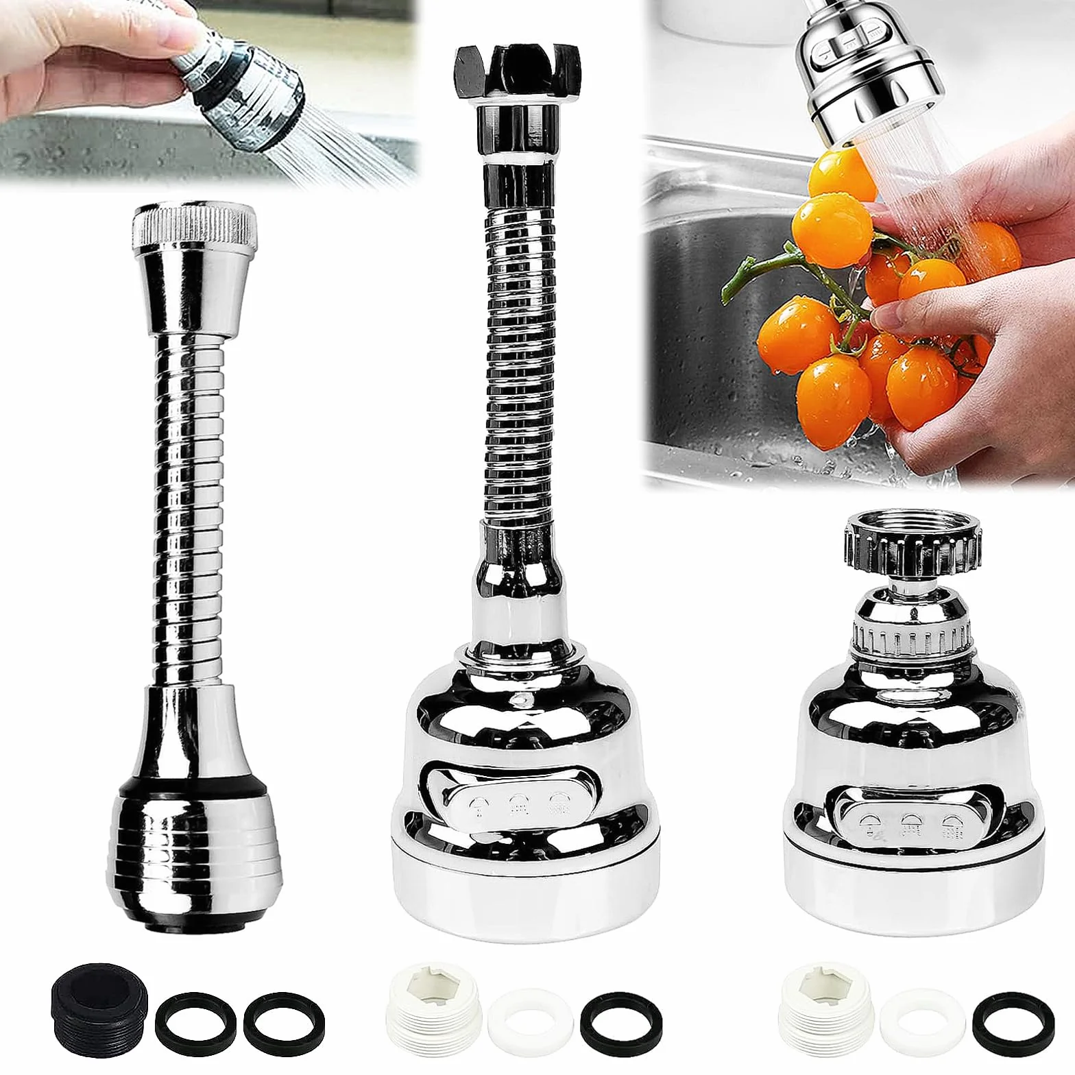 Aireador Giratorio de Grifo 360 Grados, Boquilla Universal Girar, Alargador para Cocina y Baño (Plata)