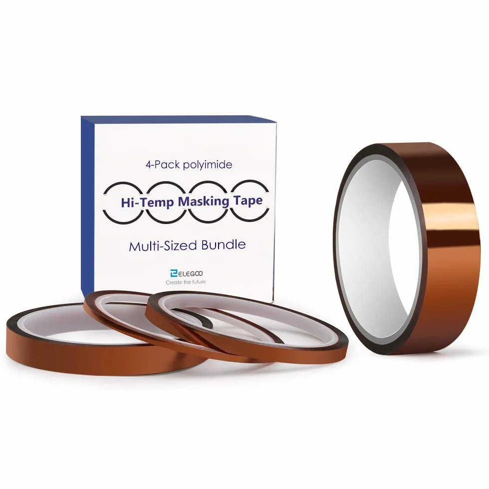 ELEGOO 4PCS Cinta de Alta Temperatura Polyimide Polyimide Múltiples Tamaños de Paquete de 1/8'', 1/4'', 1/2'', 1'' para Soldar, Recubrimiento en Polvo, Sublimación, Placa de Circuito Aislantes