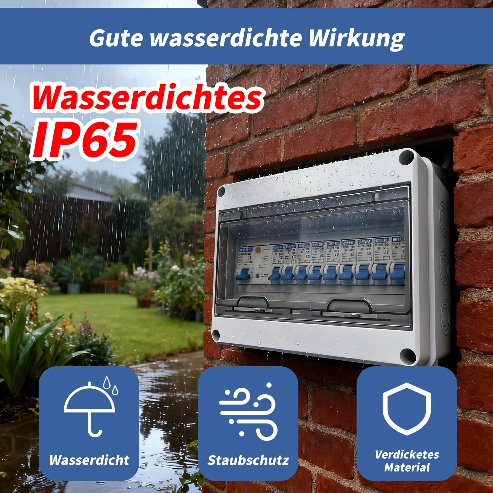 Caja de fusibles empotrada, Caja de distribución con interruptor diferencial, Caja de distribución eléctrica IP65 para caravanas/garajes/talleres/villas, interruptor automático 125 A, 7x16 A + 2x20 A