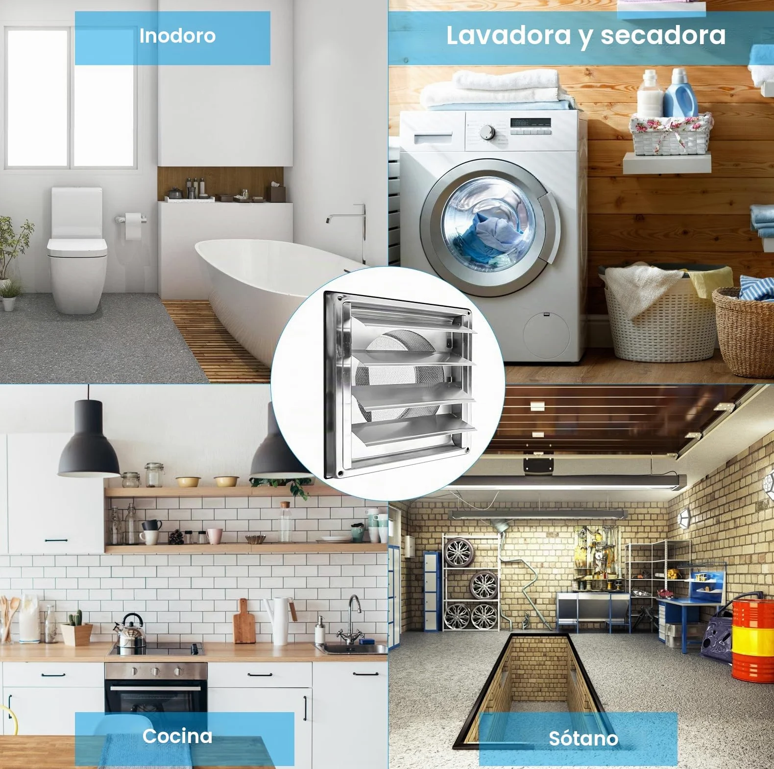 Rejilla de ventilación de acero inoxidable de 125 mm: válvula antirretorno, rejilla de protección contra la intemperie con rejilla de protección contra insectos, rejilla de láminas para tubo de